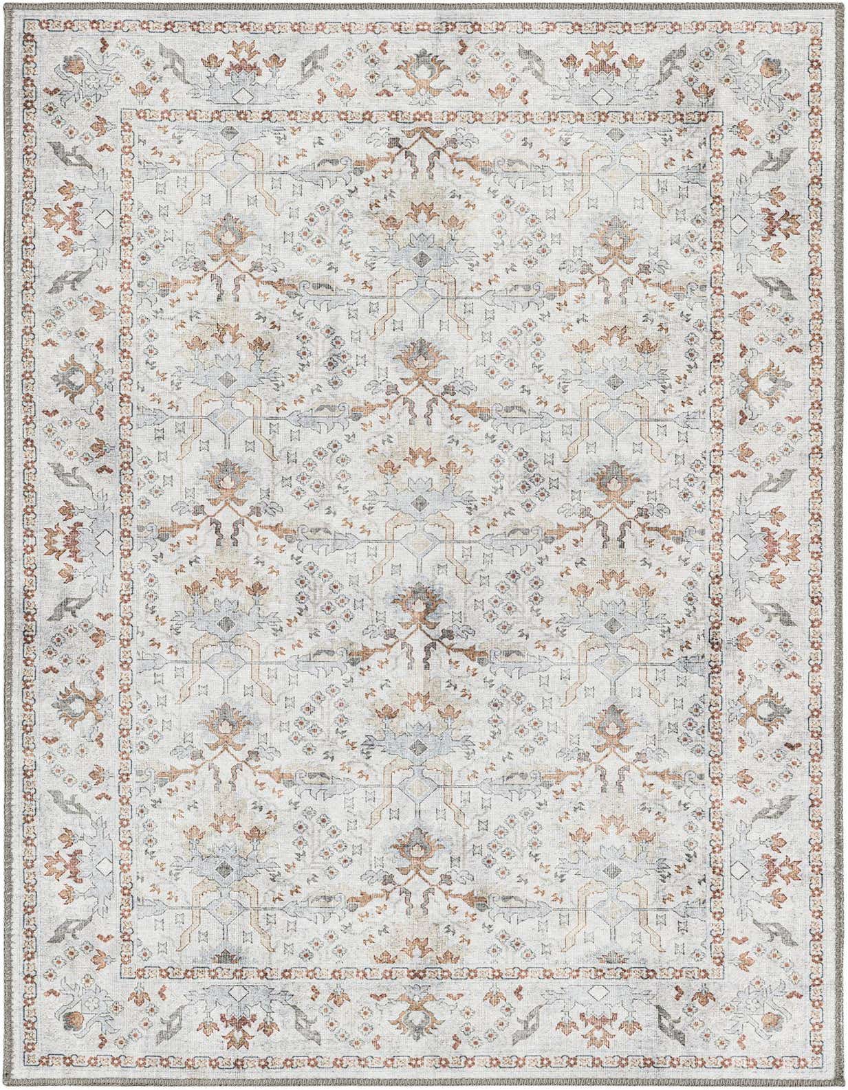 A 3x5 rectangular ivory and cream flatweave rug with a subtle vintage medallion and traditional pattern in muted tones.