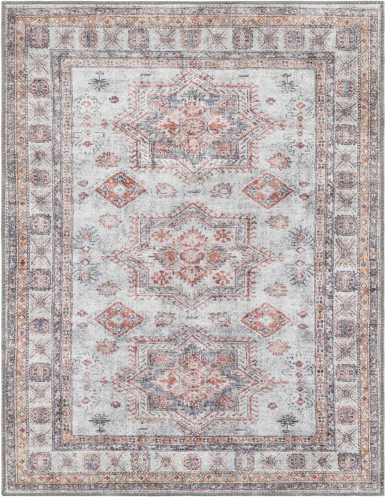 A 3x5 rectangular ivory and cream Oriental rug with a traditional medallion pattern in muted reds, blues, and oranges.