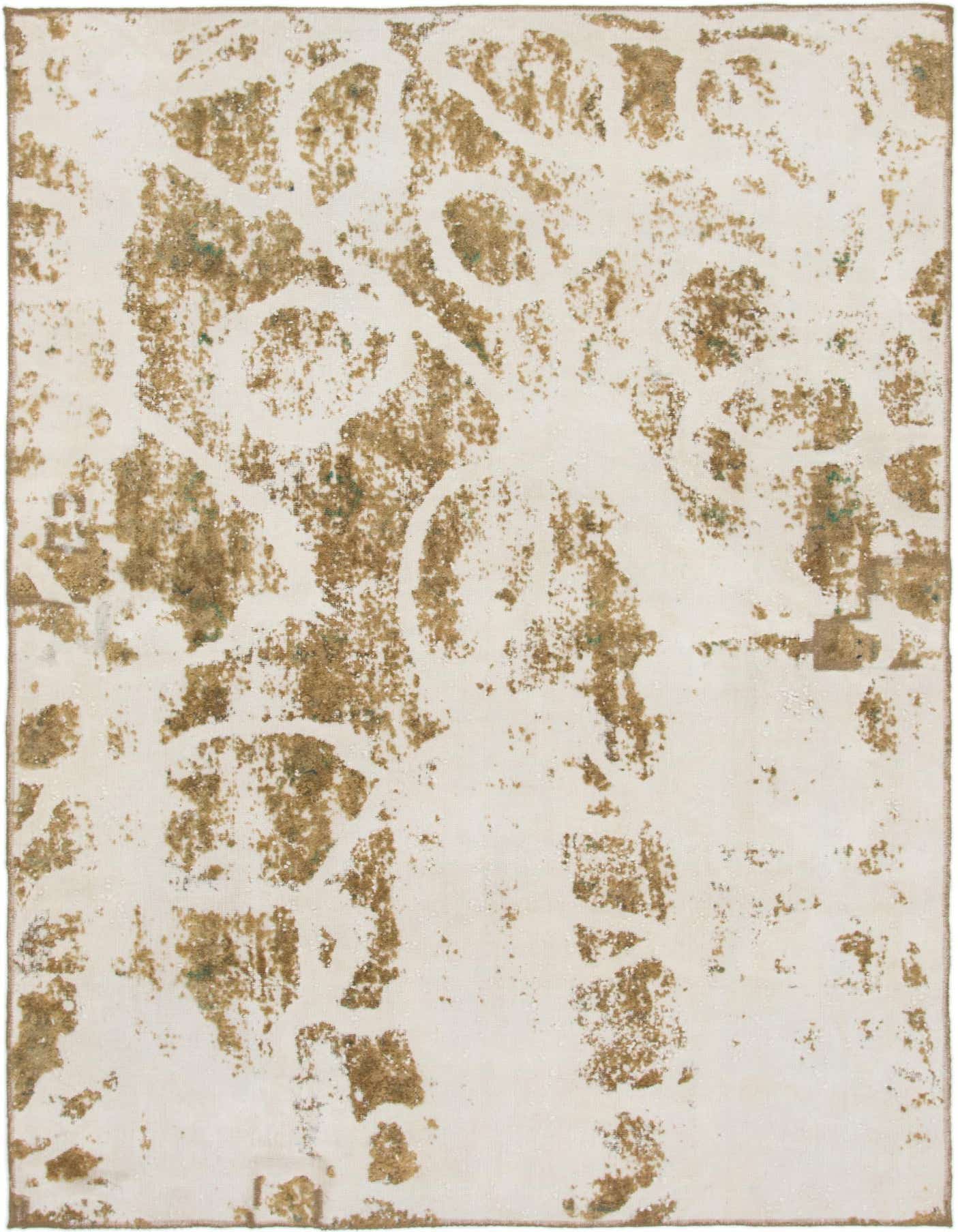 A 6x9 rectangular ivory and cream wool rug with a distressed modern abstract pattern, suitable for a living room.