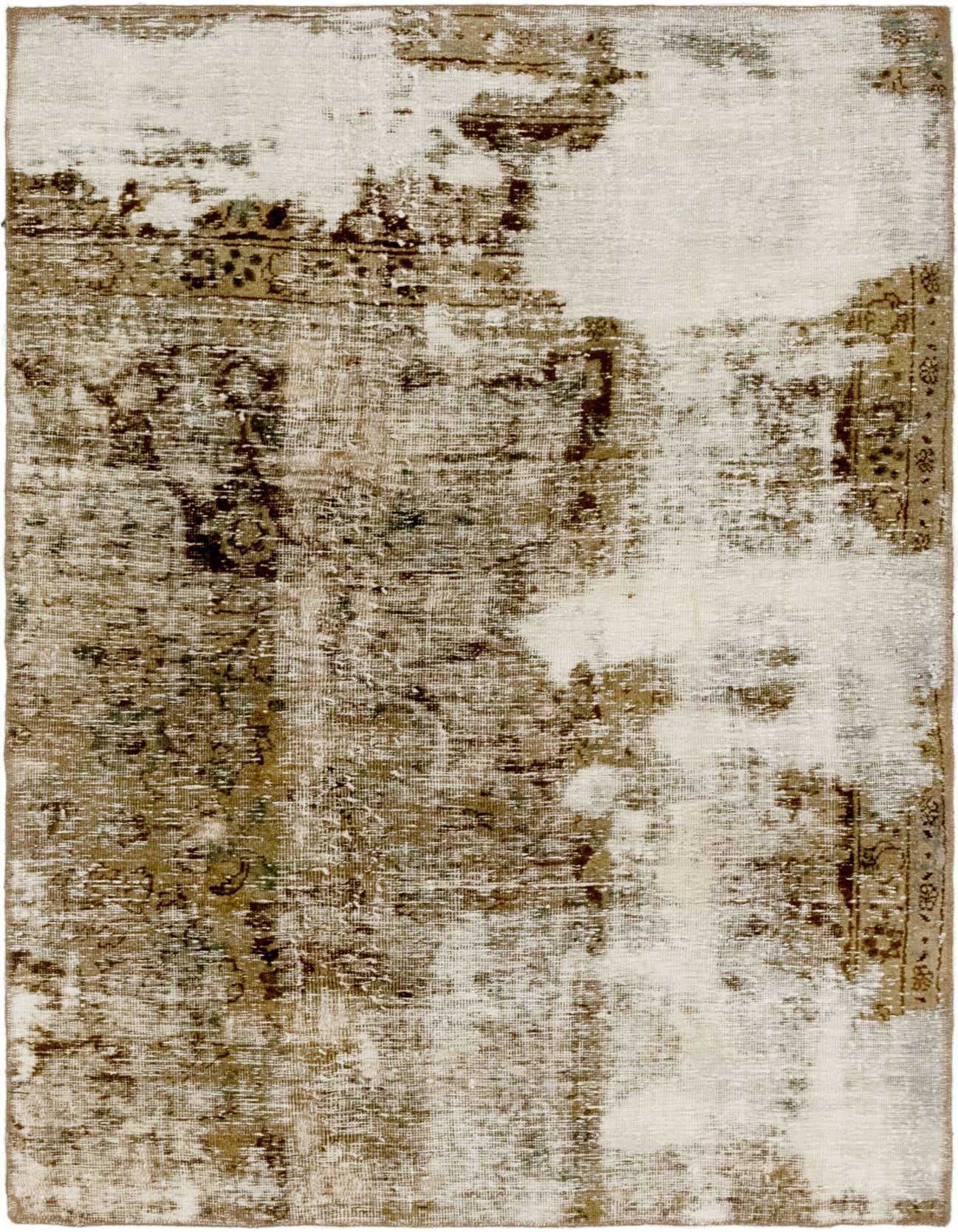 A 4x6 rectangular ivory and brown Persian-style rug with a distressed, abstract pattern, suitable for various indoor rooms.