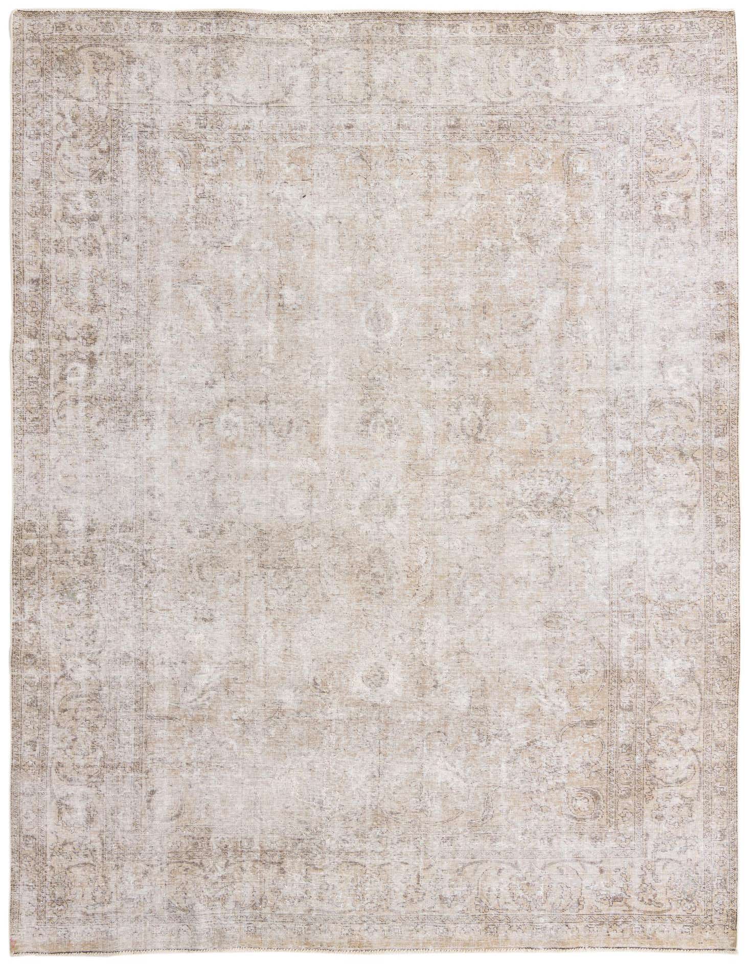 An 8x11 rectangular ivory and cream wool rug with a faded Persian floral pattern, ideal for a living room.