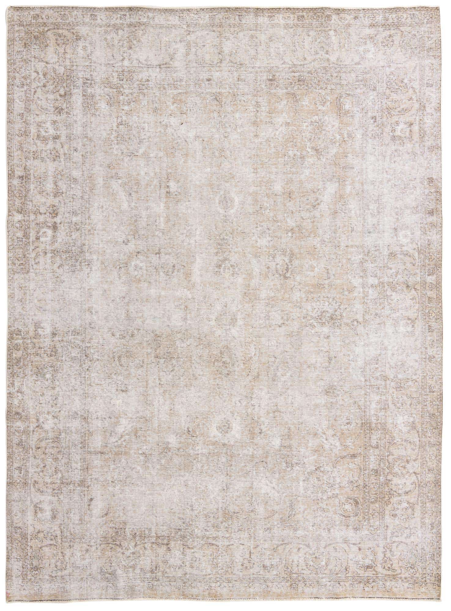 An 8x11 rectangular ivory and cream wool rug with a faded Persian floral pattern, ideal for a living room.