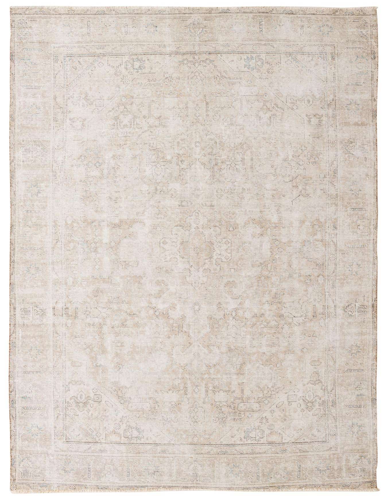 A 6x9 rectangular ivory and cream Persian-style rug with a distressed vintage pattern and subtle border.