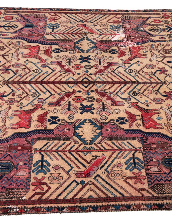 Detail image of  4' 7 x 6'  Hand Knotted Ultra Vintage Persian Wool Rug