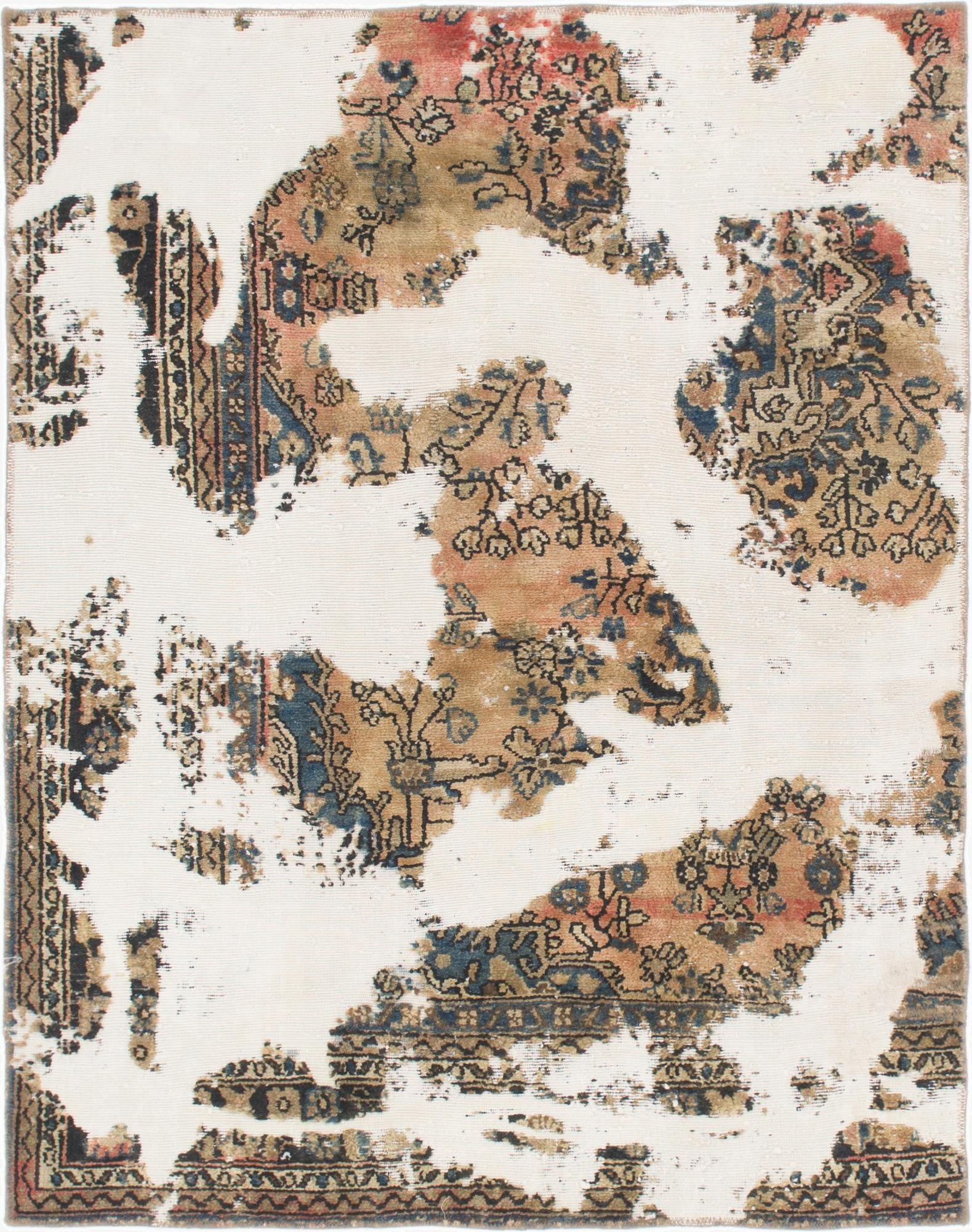  4' 10 x 6' 2  Hand Knotted Ultra Vintage Persian Wool Rug