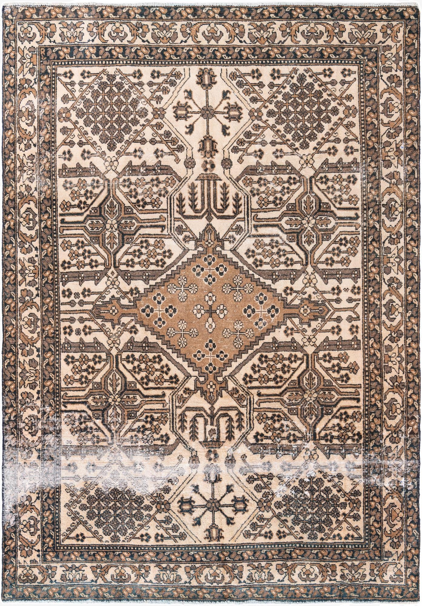  6' 6 x 9' 4  Hand Knotted Ultra Vintage Persian Wool Rug