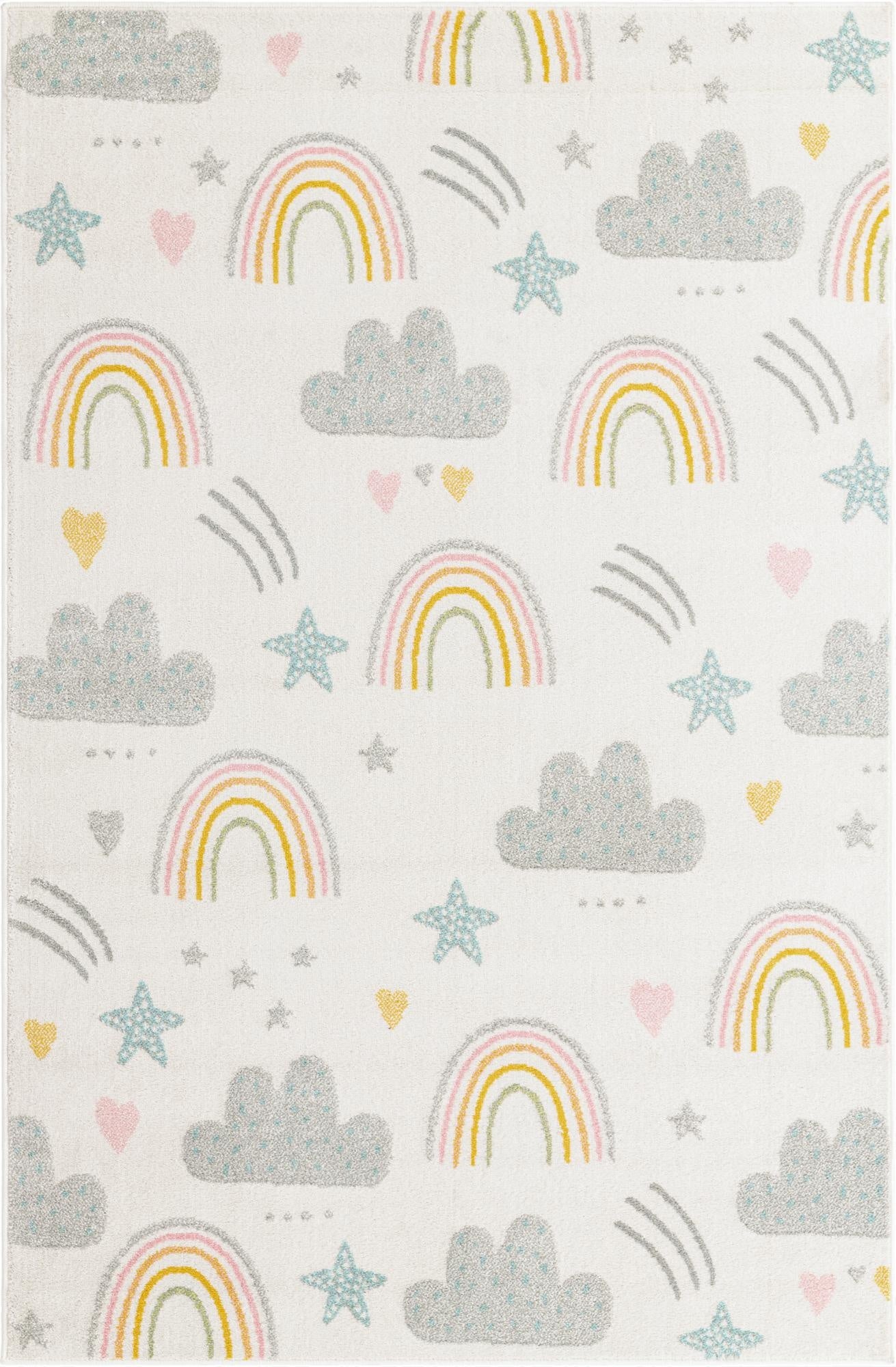  5' 3 x 8' Clouds and Rainbows Whimsy Kids Rug