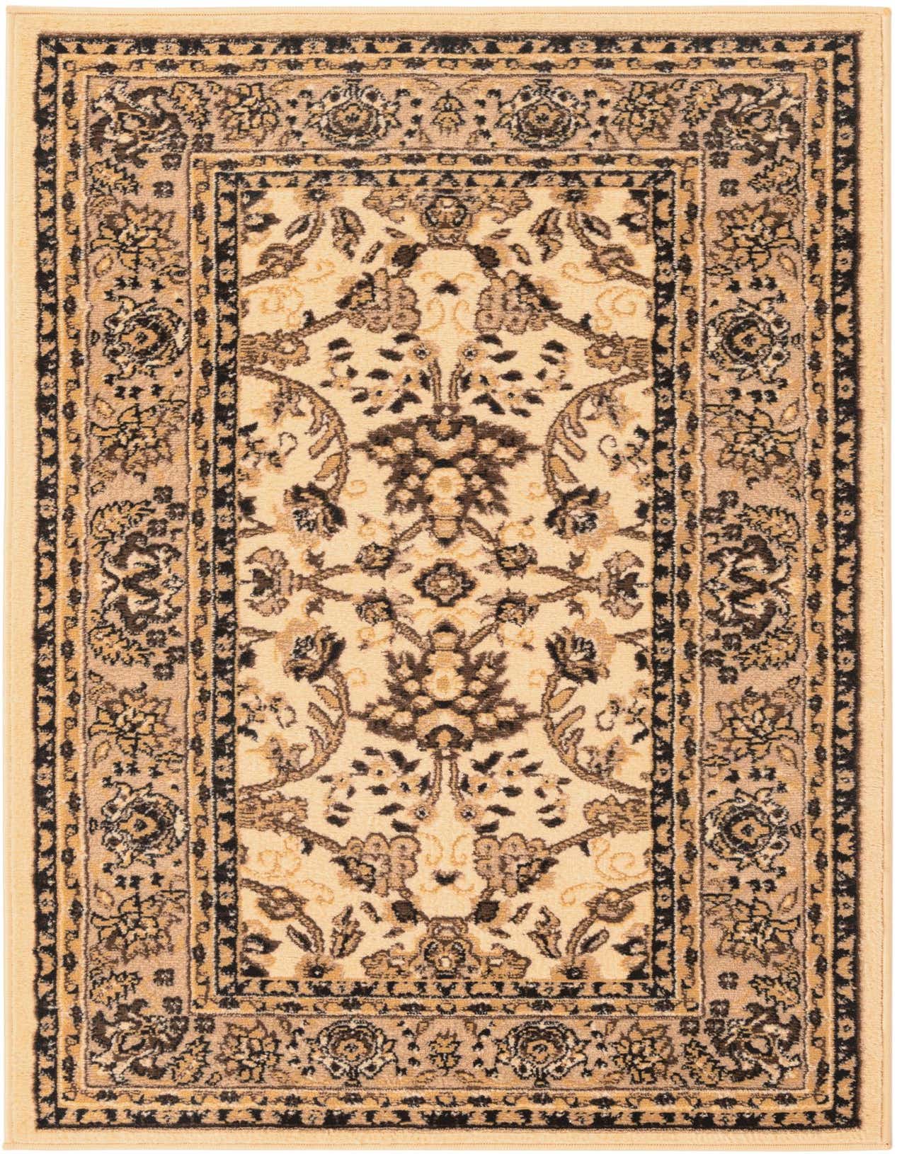 A 3x5 rectangular ivory and cream traditional rug with a detailed floral oriental pattern and dark border.