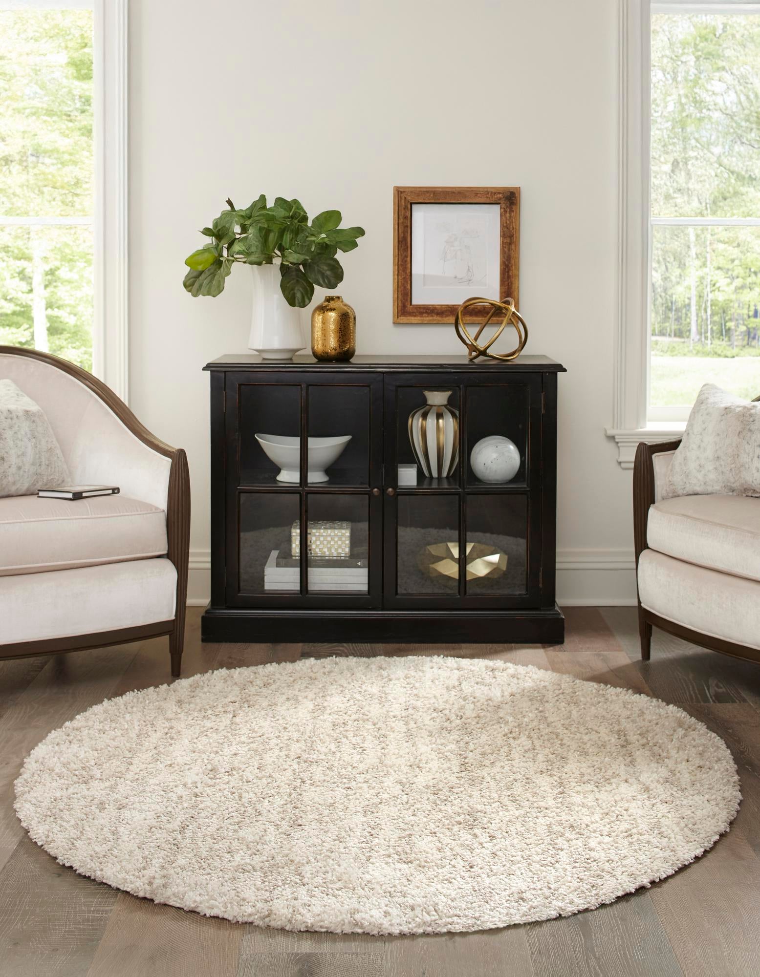 Ivory 3' 3 x 3' 3 Athena Shag Round Rug | Rugs.com