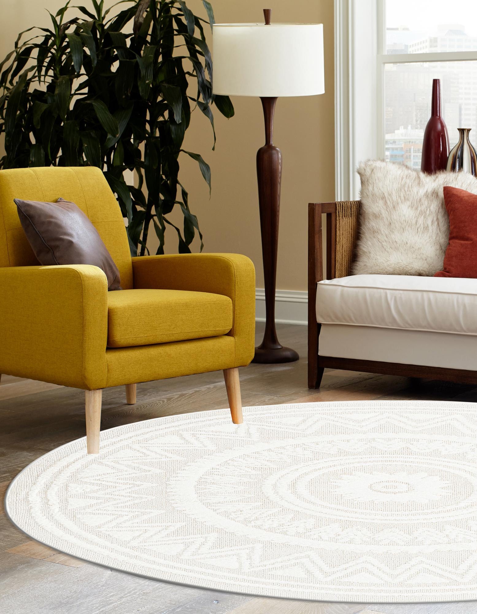 Ivory 3' 3 x 3' 3 Boho Round Rug | Rugs.com