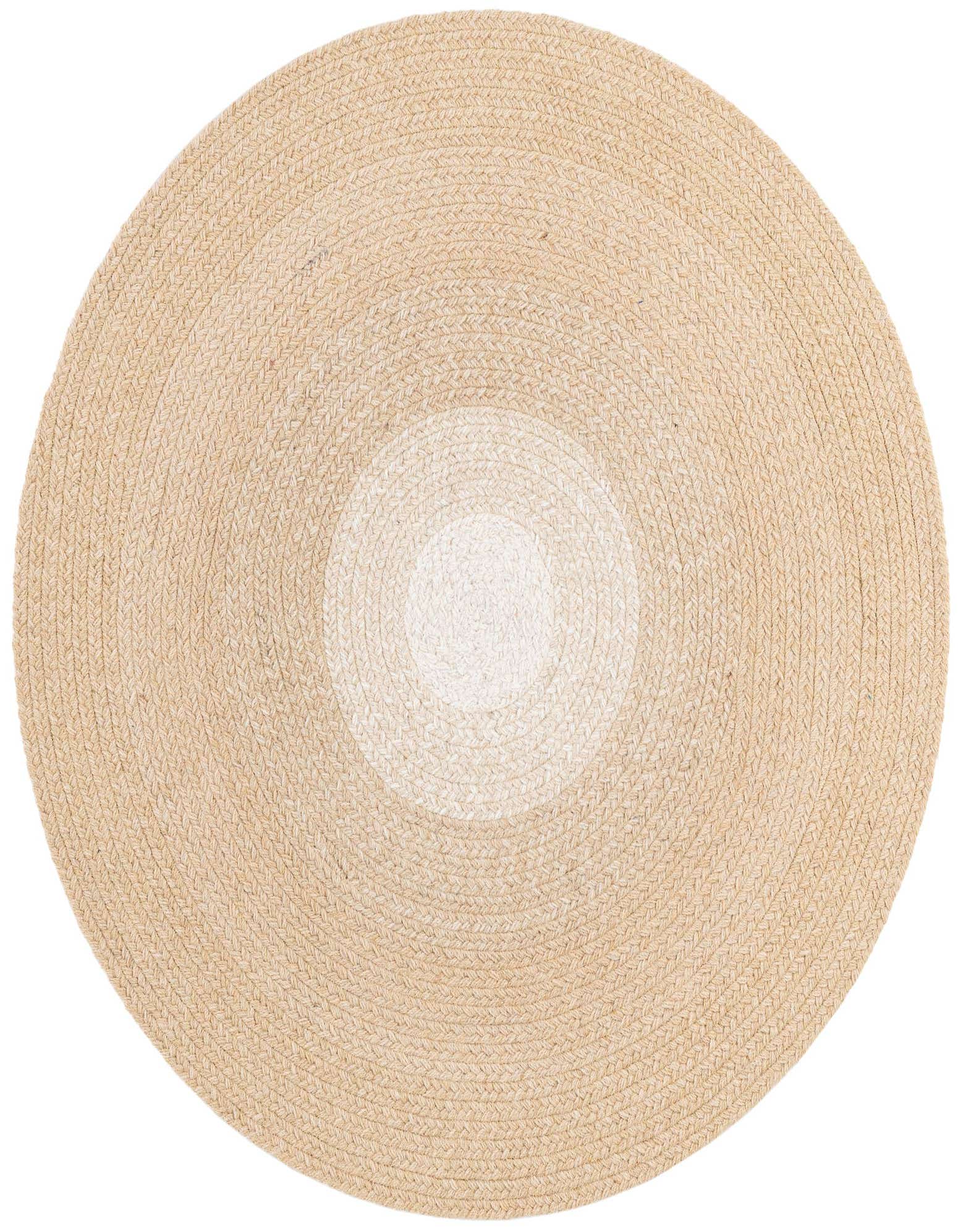 A 3' 1 x 3' 1 round hand-braided wool rug featuring a modern ivory and cream design with a white center.