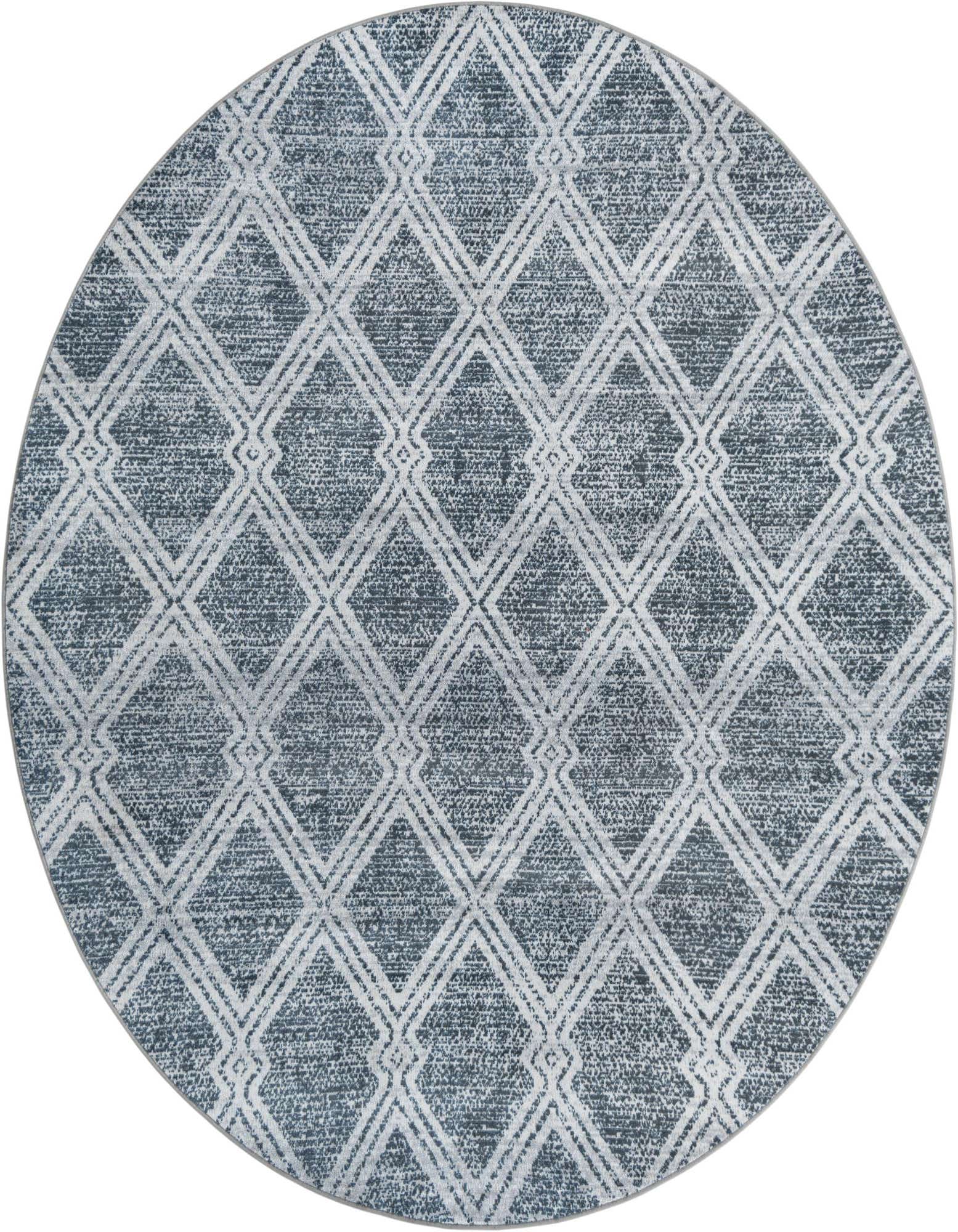 A round 7' 10" x 7' 10" modern rug with an ivory and cream geometric diamond pattern on a textured white background.