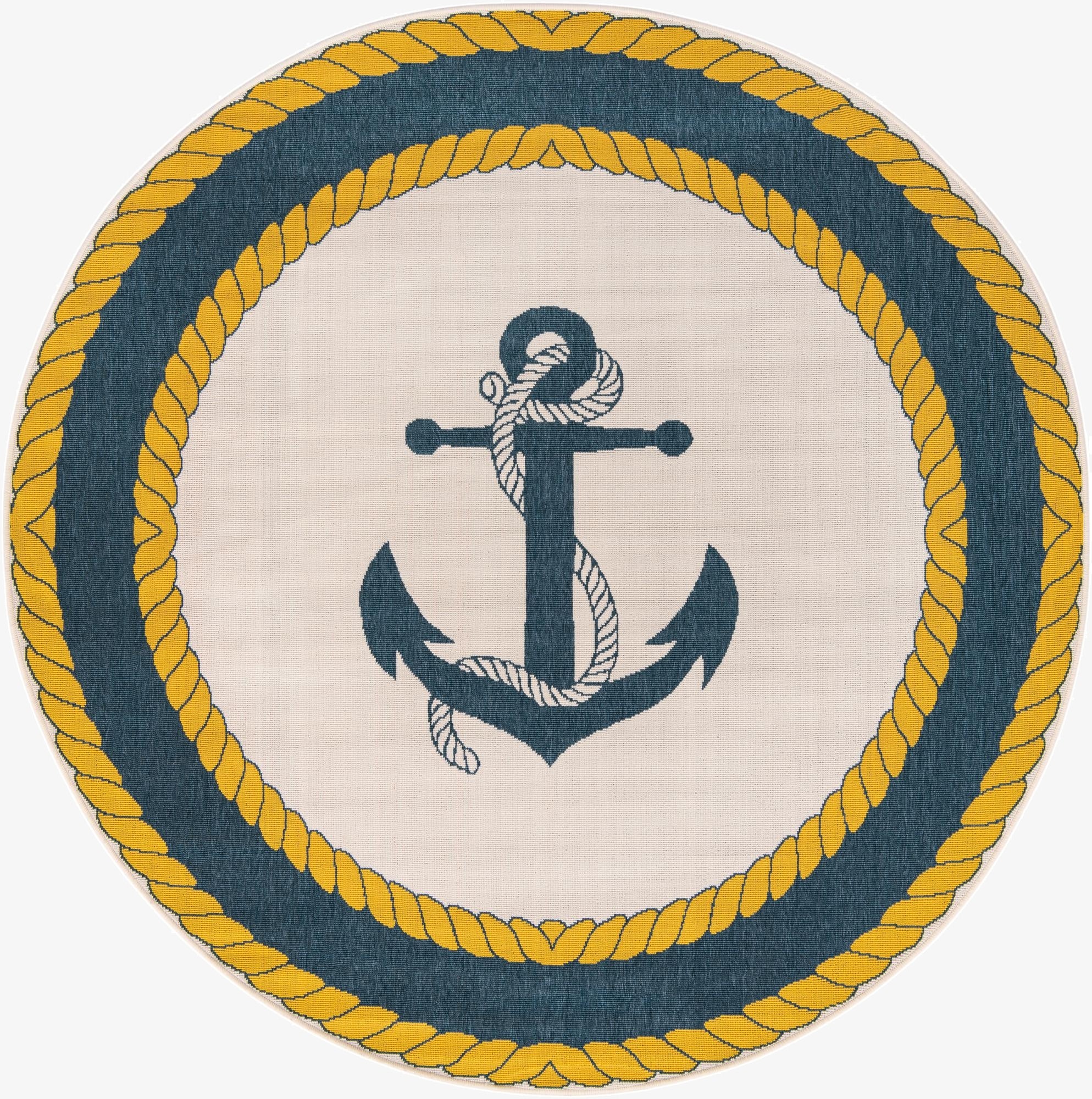  7' x 7'  Washable Coastal Indoor / Outdoor Round Rug