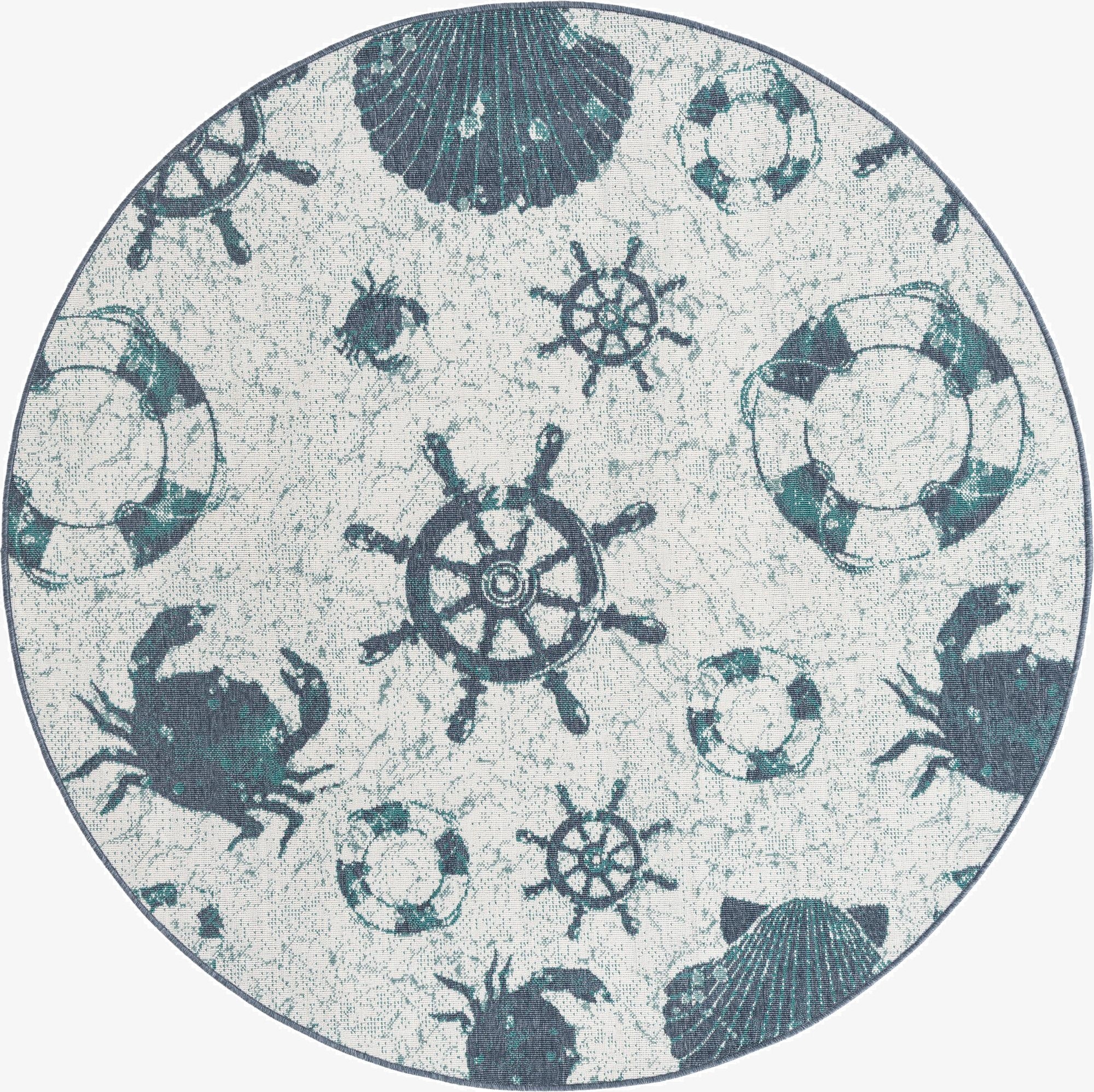  7' x 7'  Washable Coastal Indoor / Outdoor Round Rug