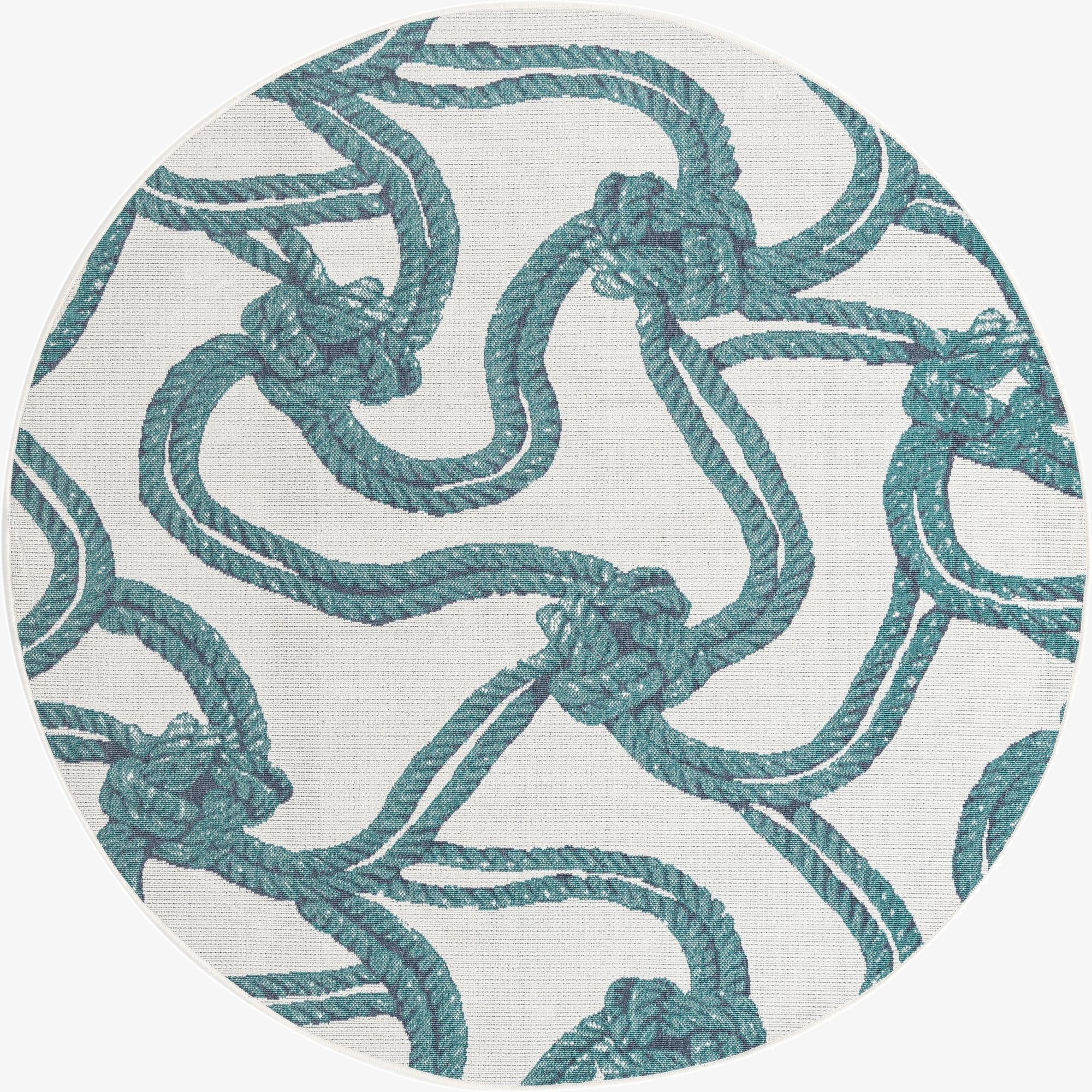  7' x 7'  Washable Coastal Indoor / Outdoor Round Rug