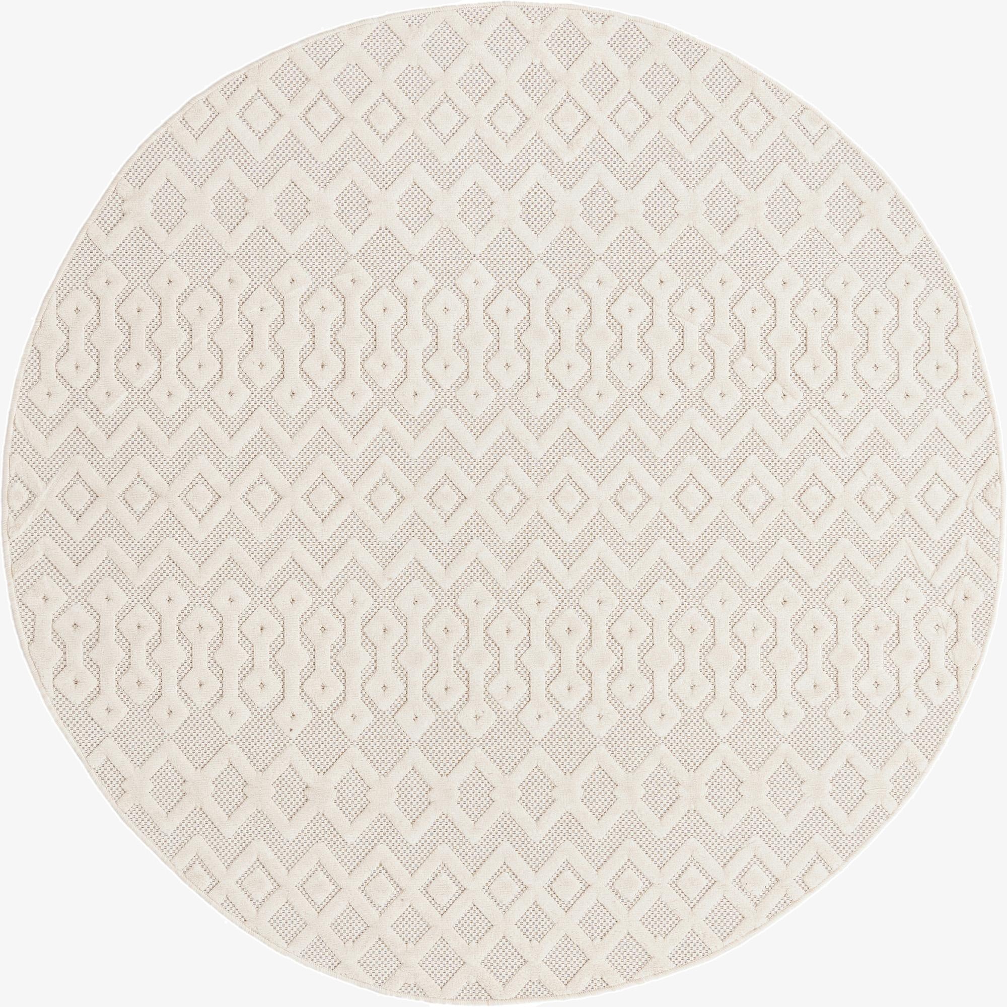  7' x 7'  Washable Trellis Textured Indoor / Outdoor Round Rug