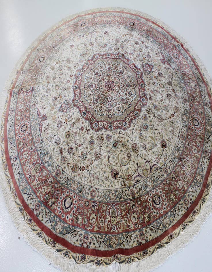 Detail image of  8' 2 x 8' 2  Hand Knotted Qom Persian Round Rug