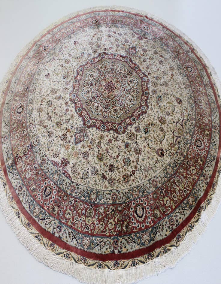 Detail image of  8' 2 x 8' 2  Hand Knotted Qom Persian Round Rug