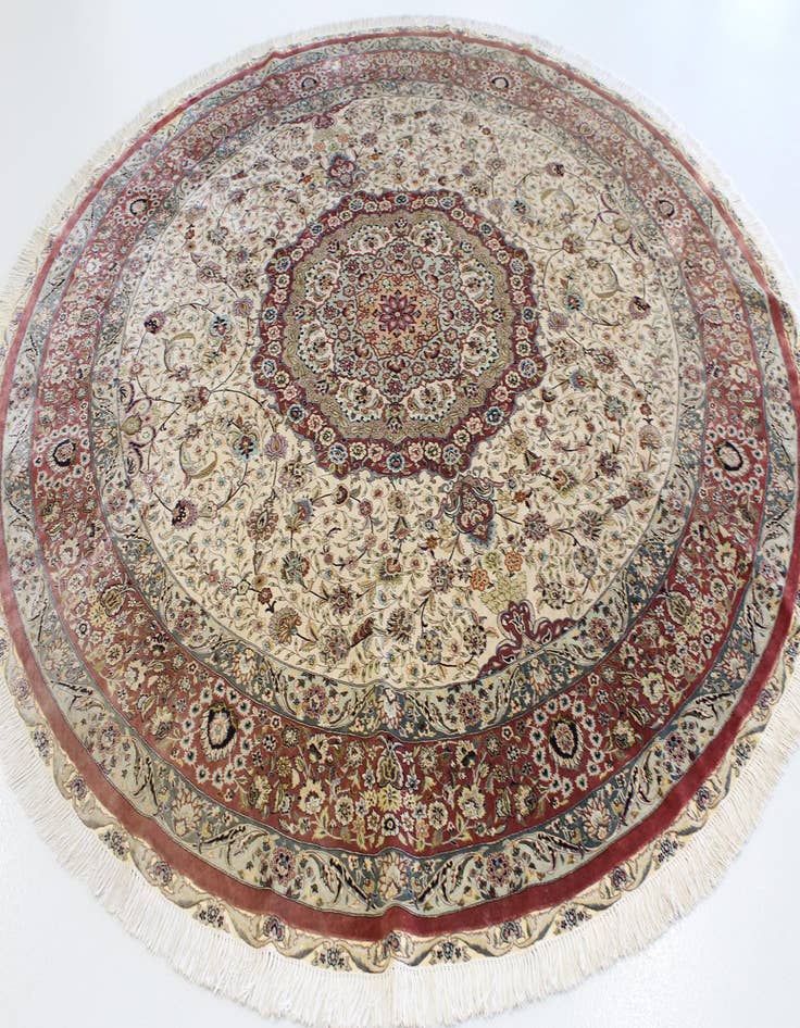 Detail image of  8' 2 x 8' 2  Hand Knotted Qom Persian Round Rug