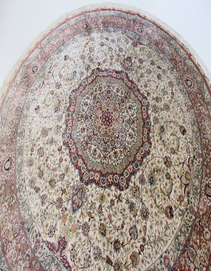 Detail image of  8' 2 x 8' 2  Hand Knotted Qom Persian Round Rug