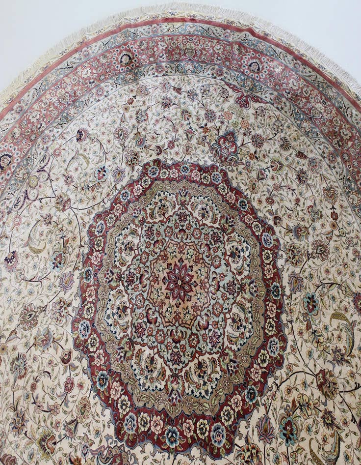 Detail image of  8' 2 x 8' 2  Hand Knotted Qom Persian Round Rug