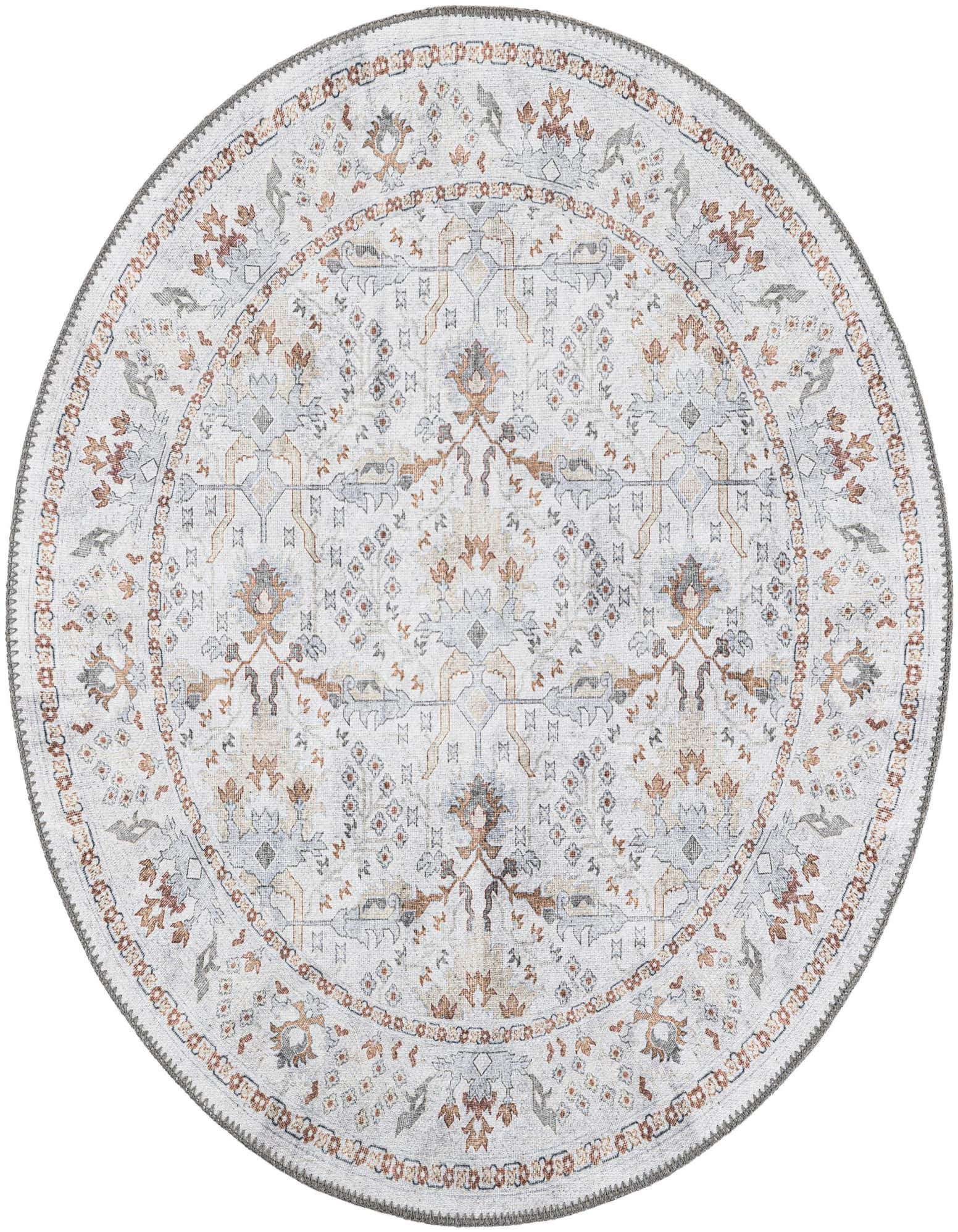 A 3' 6 round ivory and cream rug with a traditional medallion pattern and vintage style.
