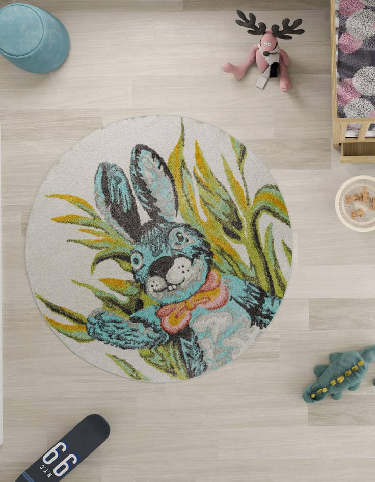 Detail image of  2' 2 x 2' 2 Rabbit Whimsy Kids Round Rug