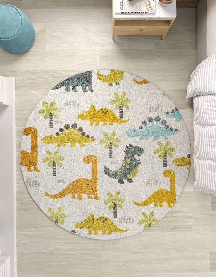 Detail image of  5' 1 x 5' 1 Dinosaur Whimsy Kids Round Rug