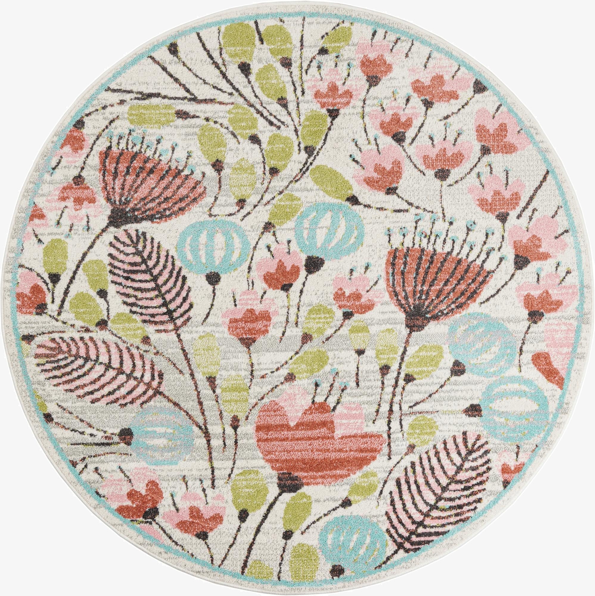  6' 1 x 6' 1 Flowers Whimsy Kids Round Rug