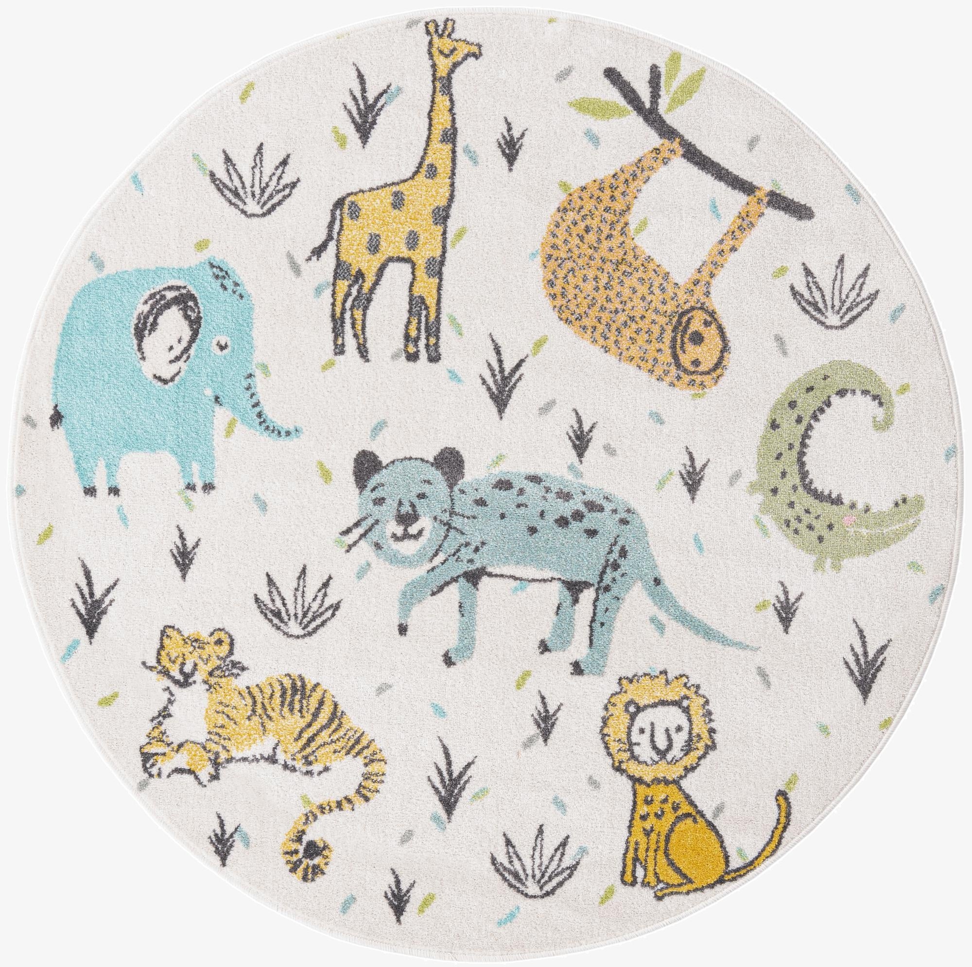  5' 3 x 5' 3 Animals Whimsy Kids Round Rug