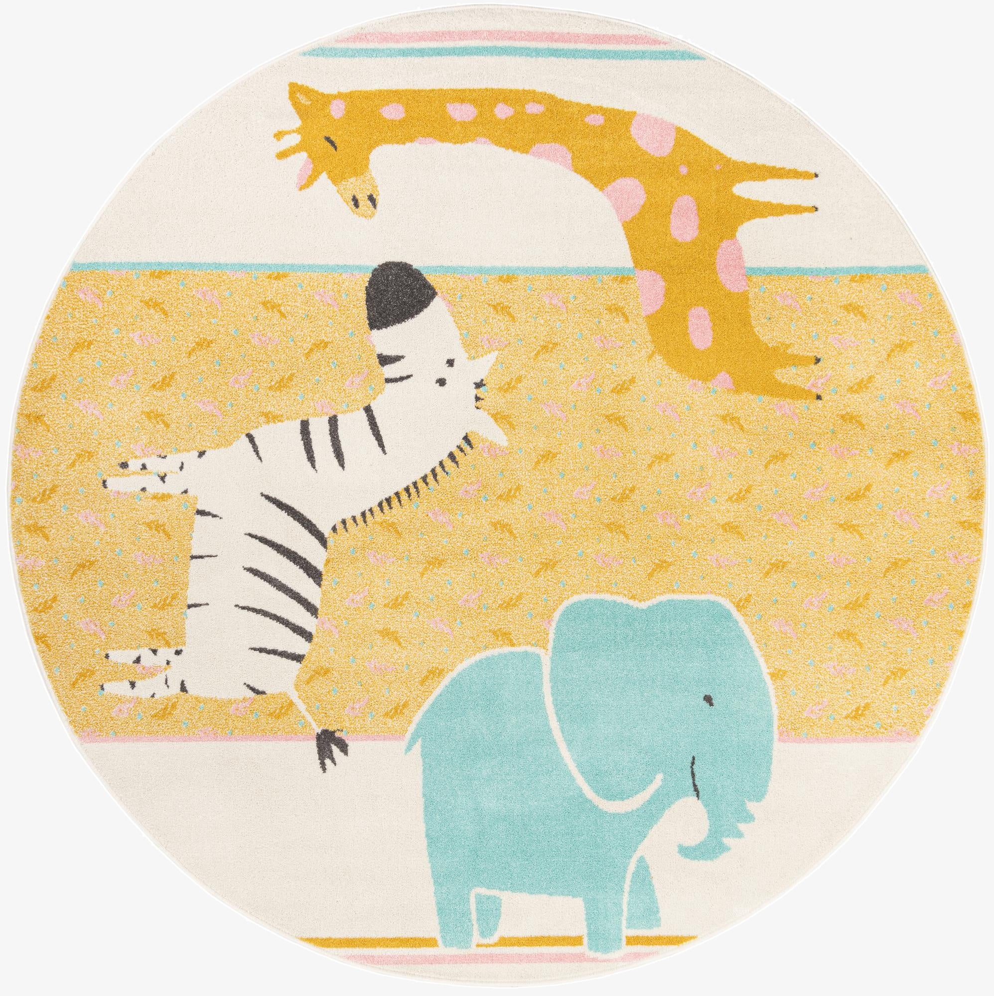  7' 10 x 7' 10 Animals Whimsy Kids Round Rug