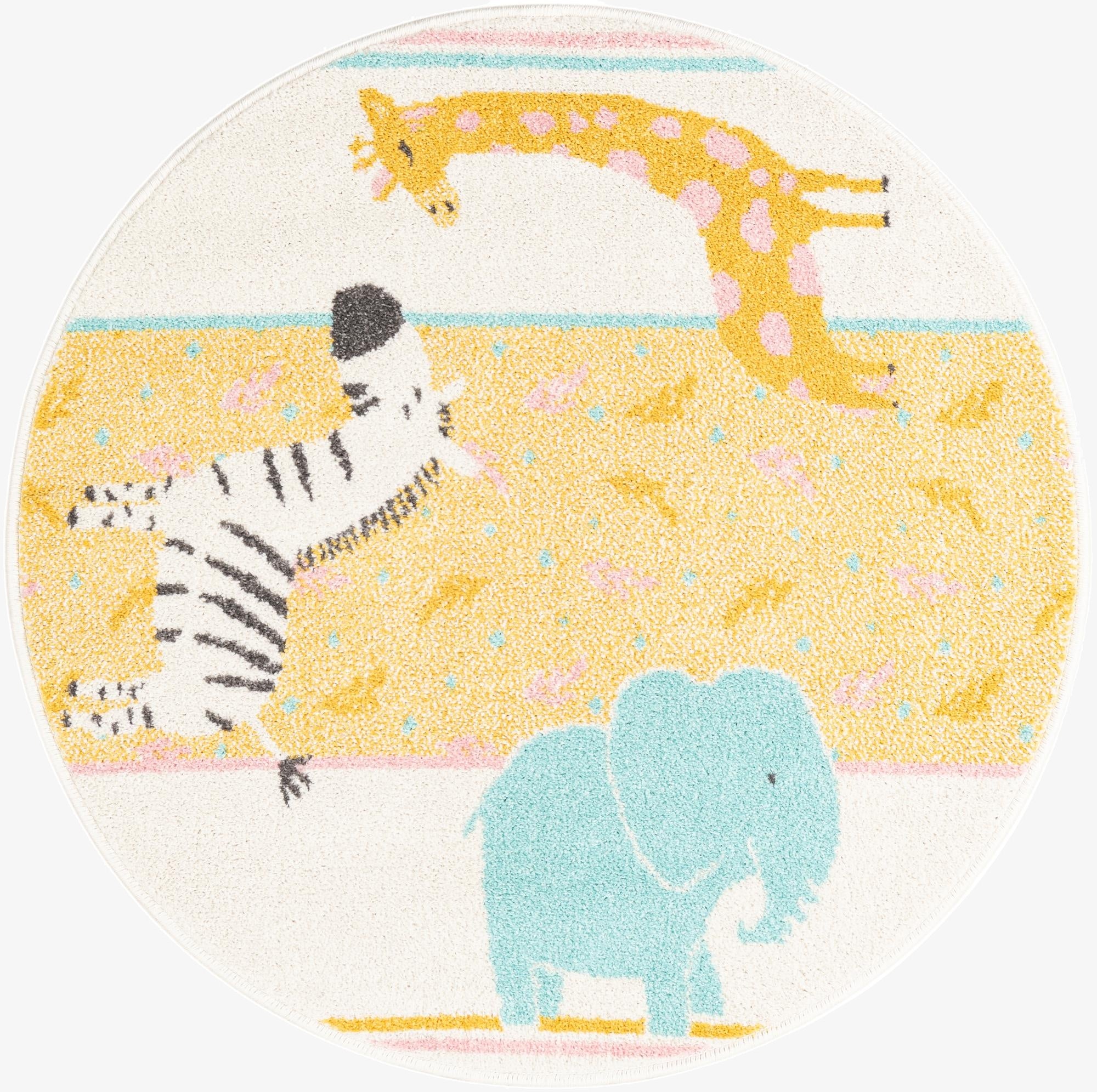  3' 3 x 3' 3 Animals Whimsy Kids Round Rug