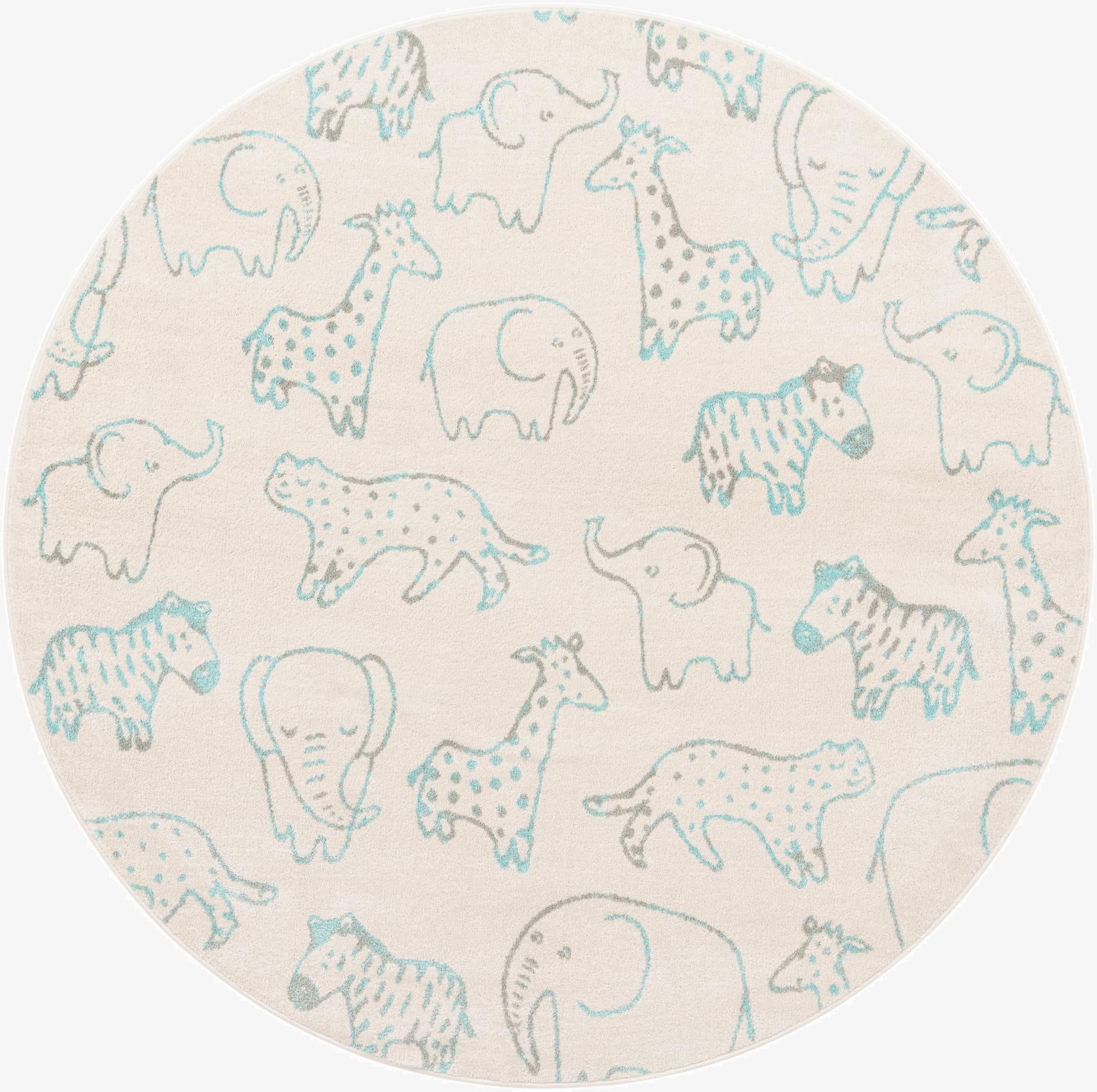  7' 10 x 7' 10 Animals Whimsy Kids Round Rug