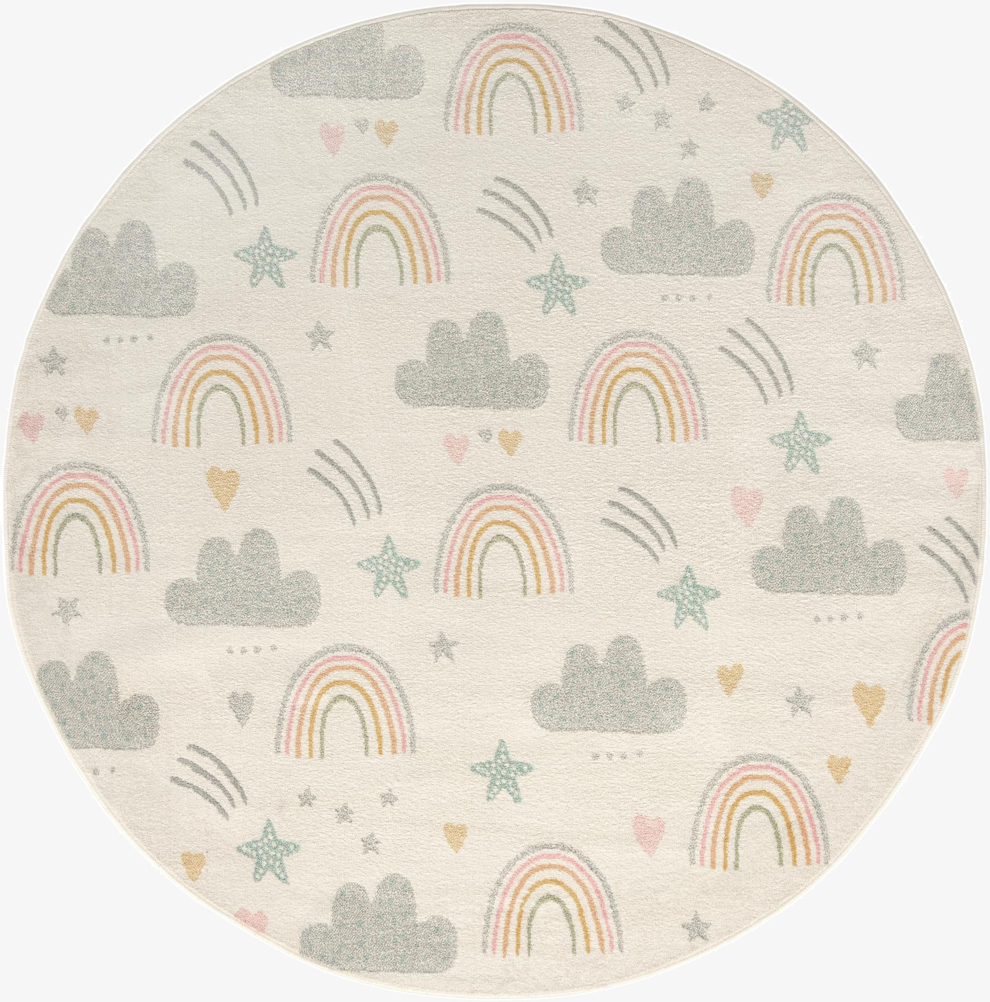  7' 10 x 7' 10 Clouds and Rainbows Whimsy Kids Round Rug