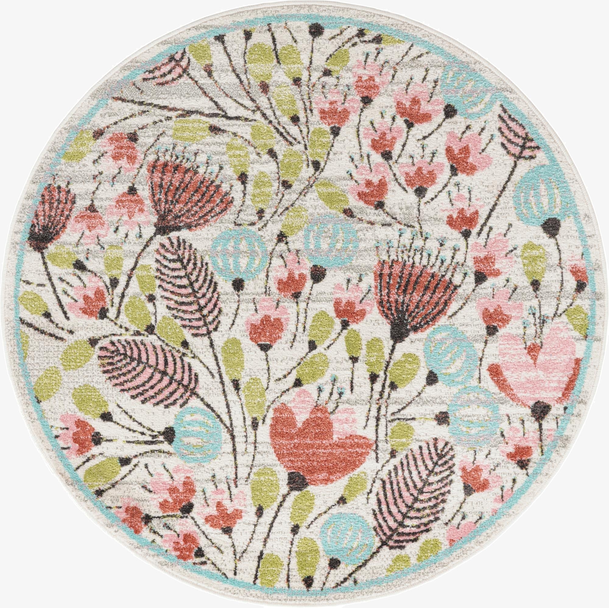  5' 3 x 5' 3 Flowers Whimsy Kids Round Rug