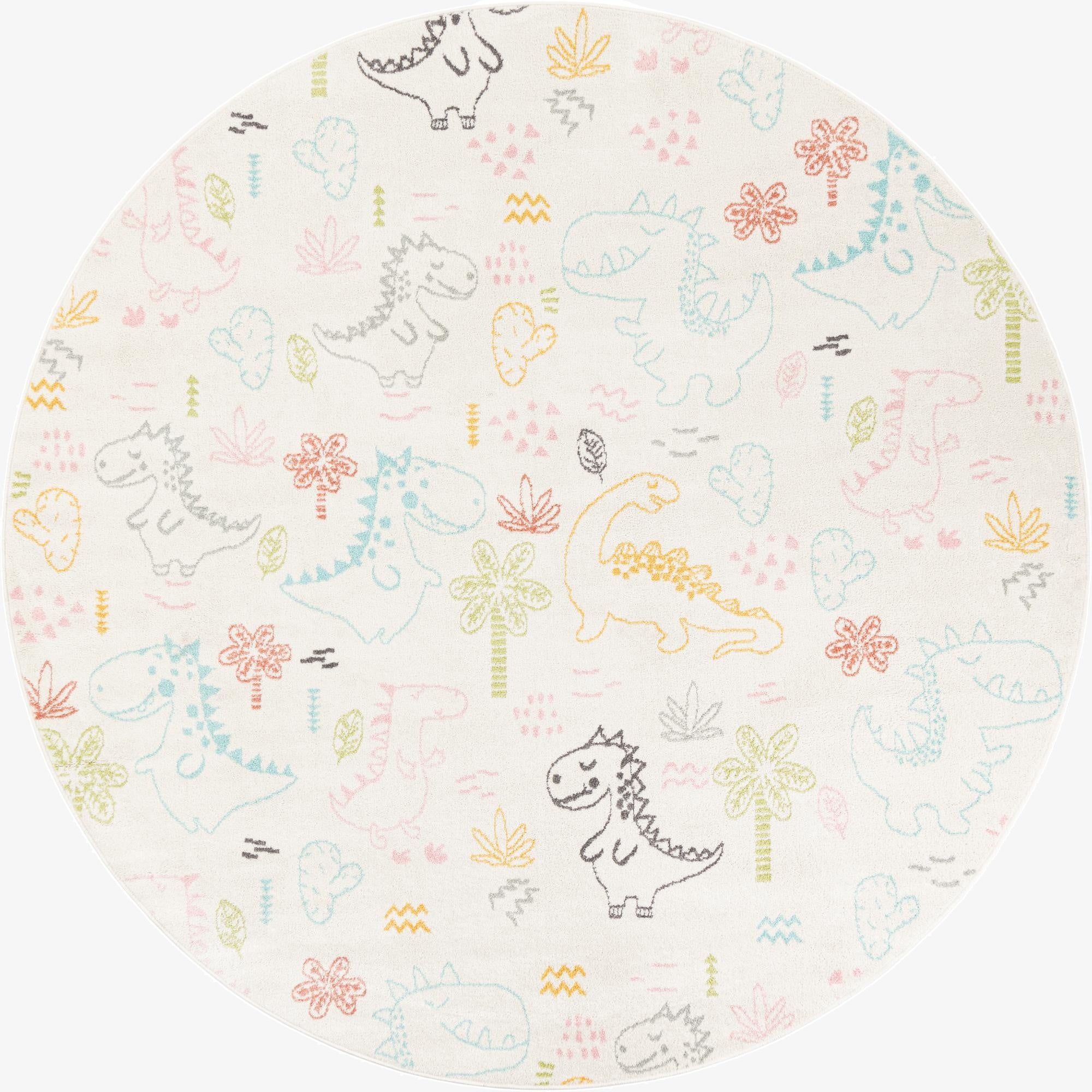  7' 10 x 7' 10 Dinosaur Whimsy Kids Round Rug
