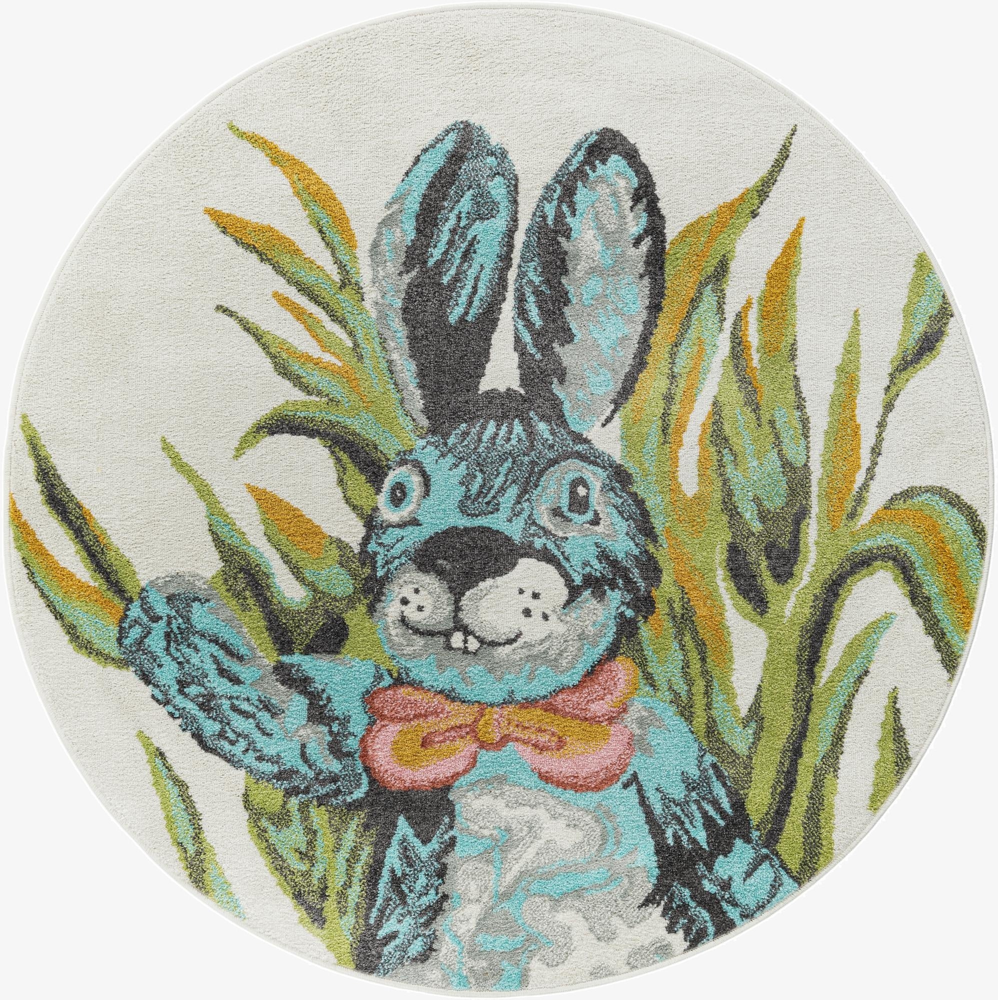  5' 1 x 5' 1 Rabbit Whimsy Kids Round Rug