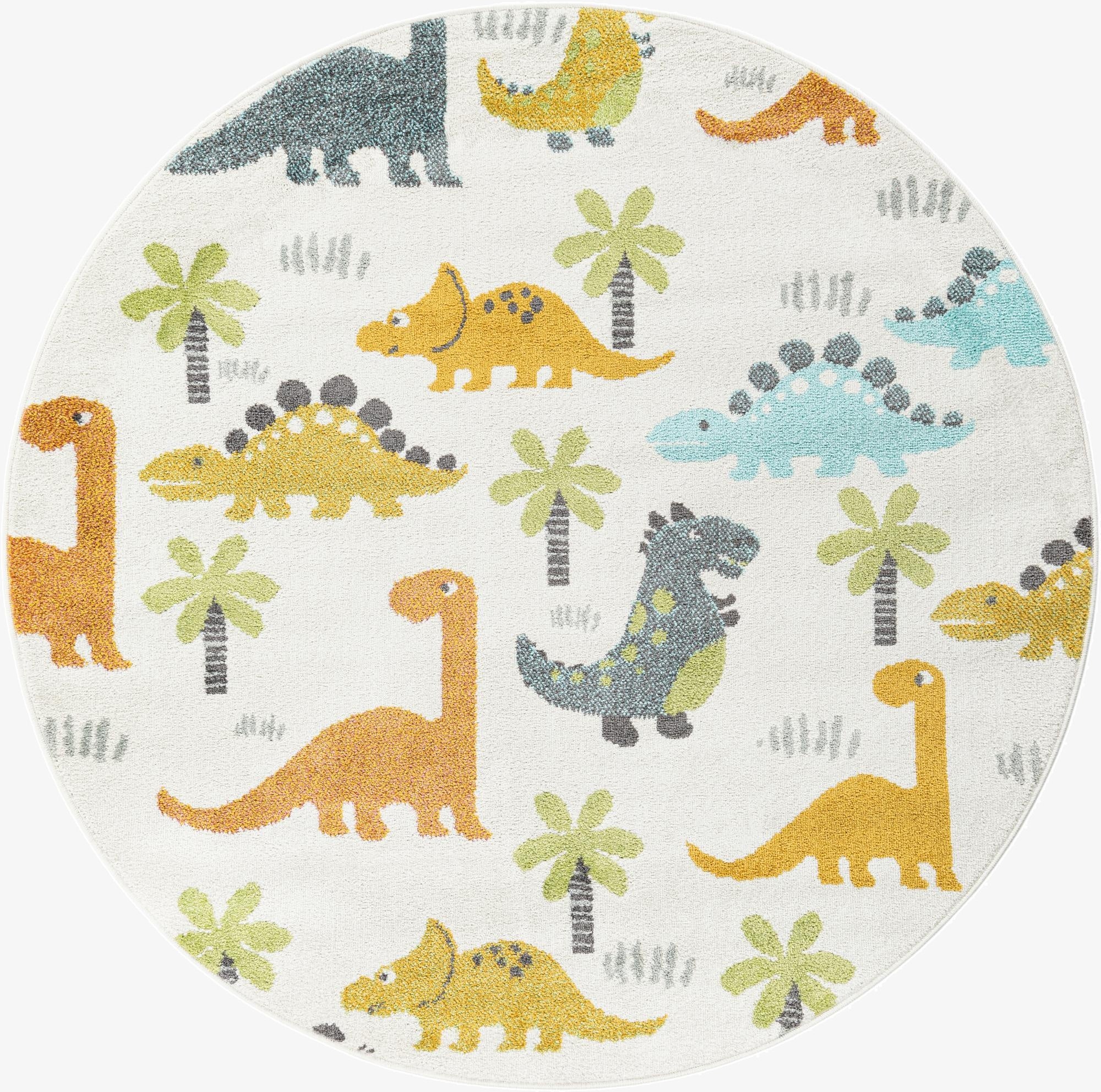  5' 1 x 5' 1 Dinosaur Whimsy Kids Round Rug