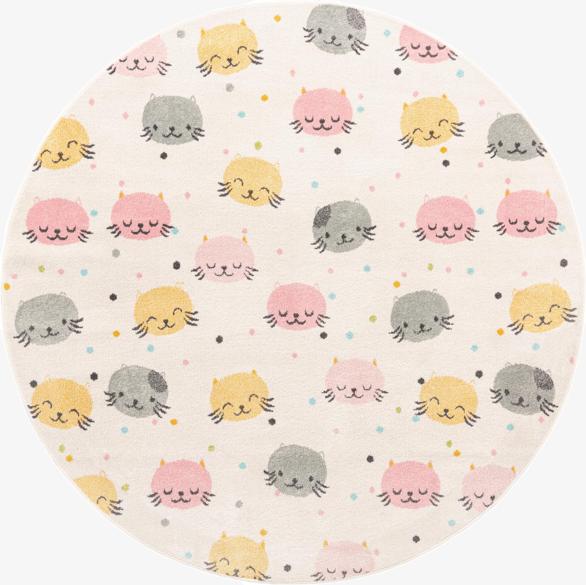  7' 10 x 7' 10 Cats Whimsy Kids Round Rug