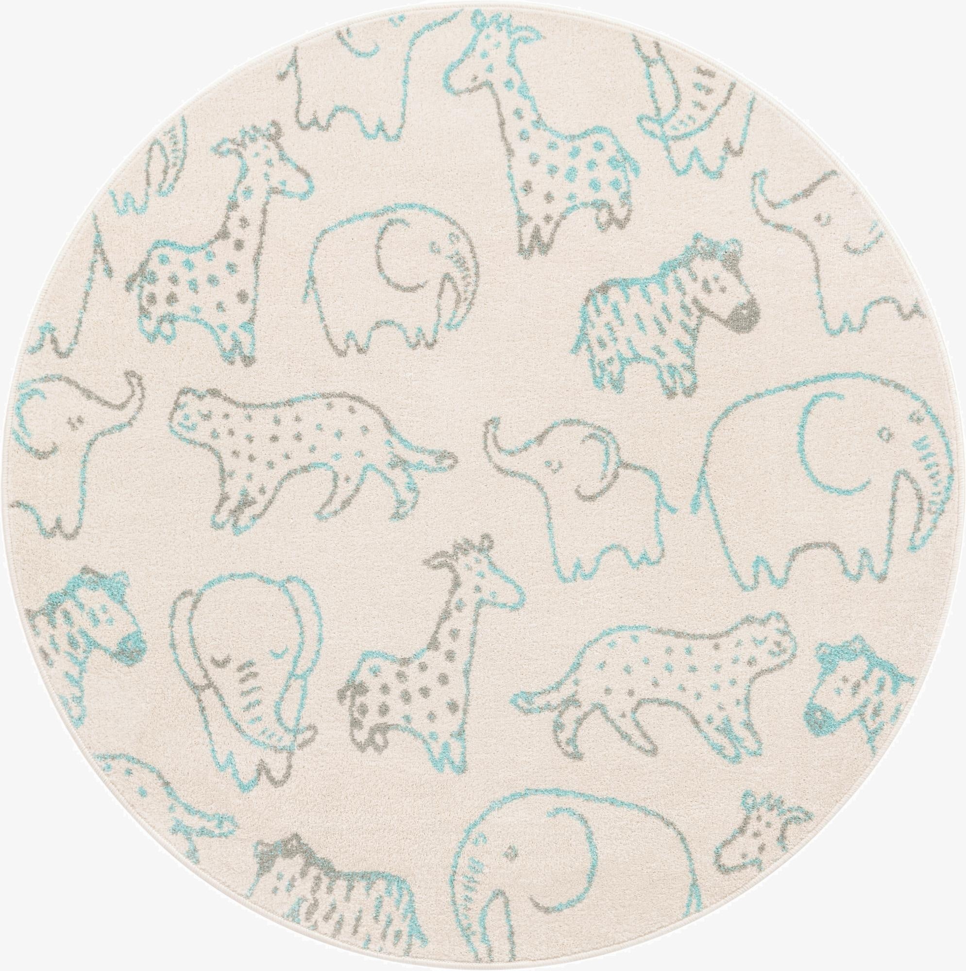  5' 3 x 5' 3 Animals Whimsy Kids Round Rug