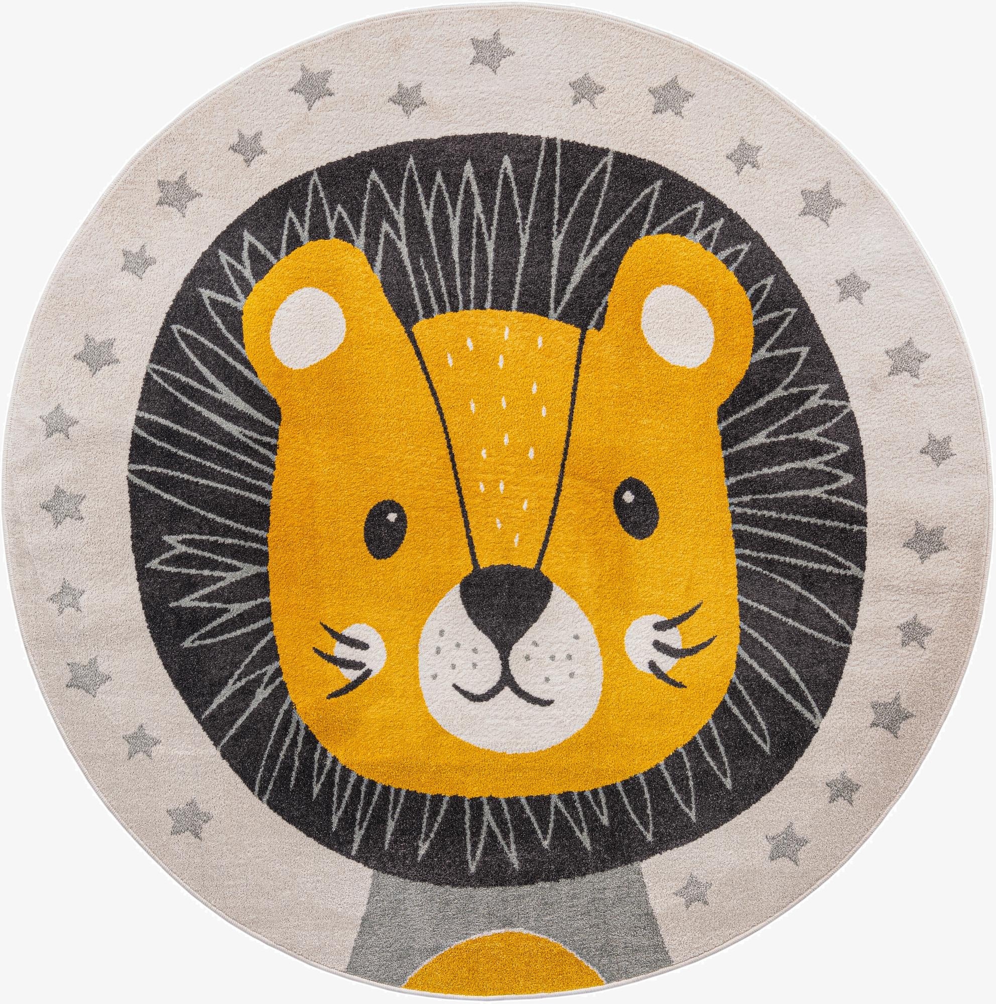  7' 10 x 7' 10 Lion Whimsy Kids Round Rug