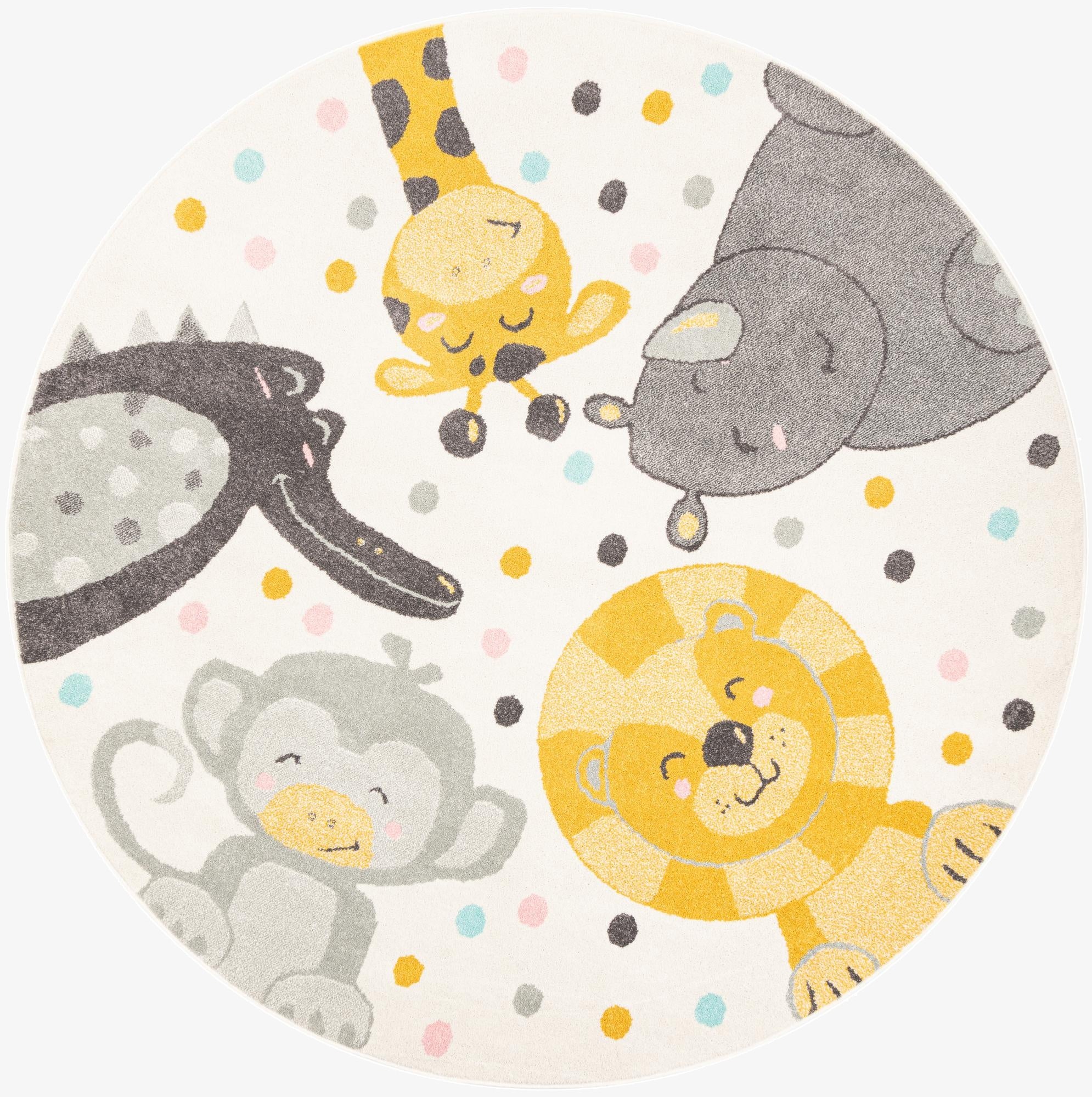  7' 10 x 7' 10 Animals Whimsy Kids Round Rug