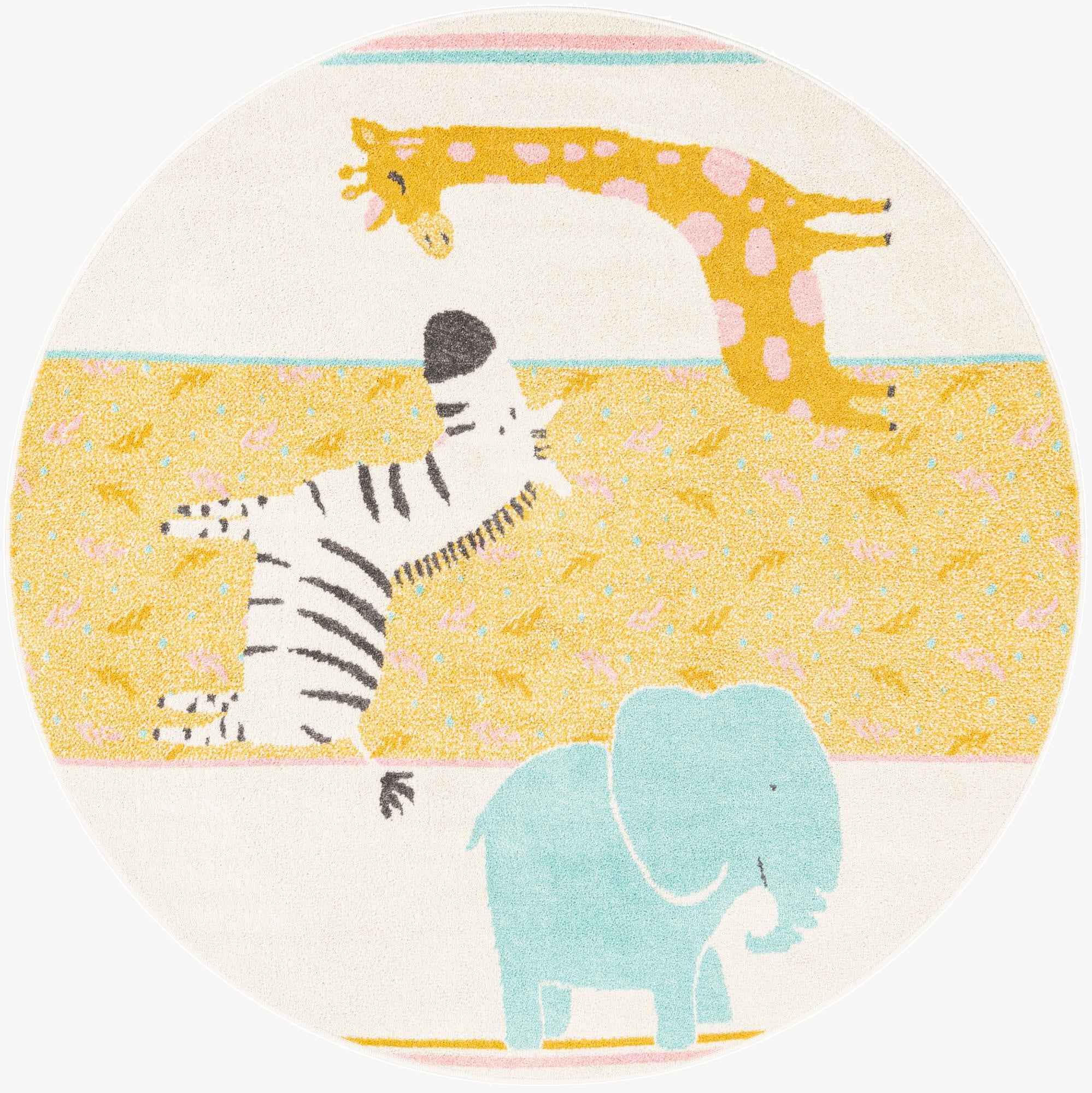  5' 3 x 5' 3 Animals Whimsy Kids Round Rug