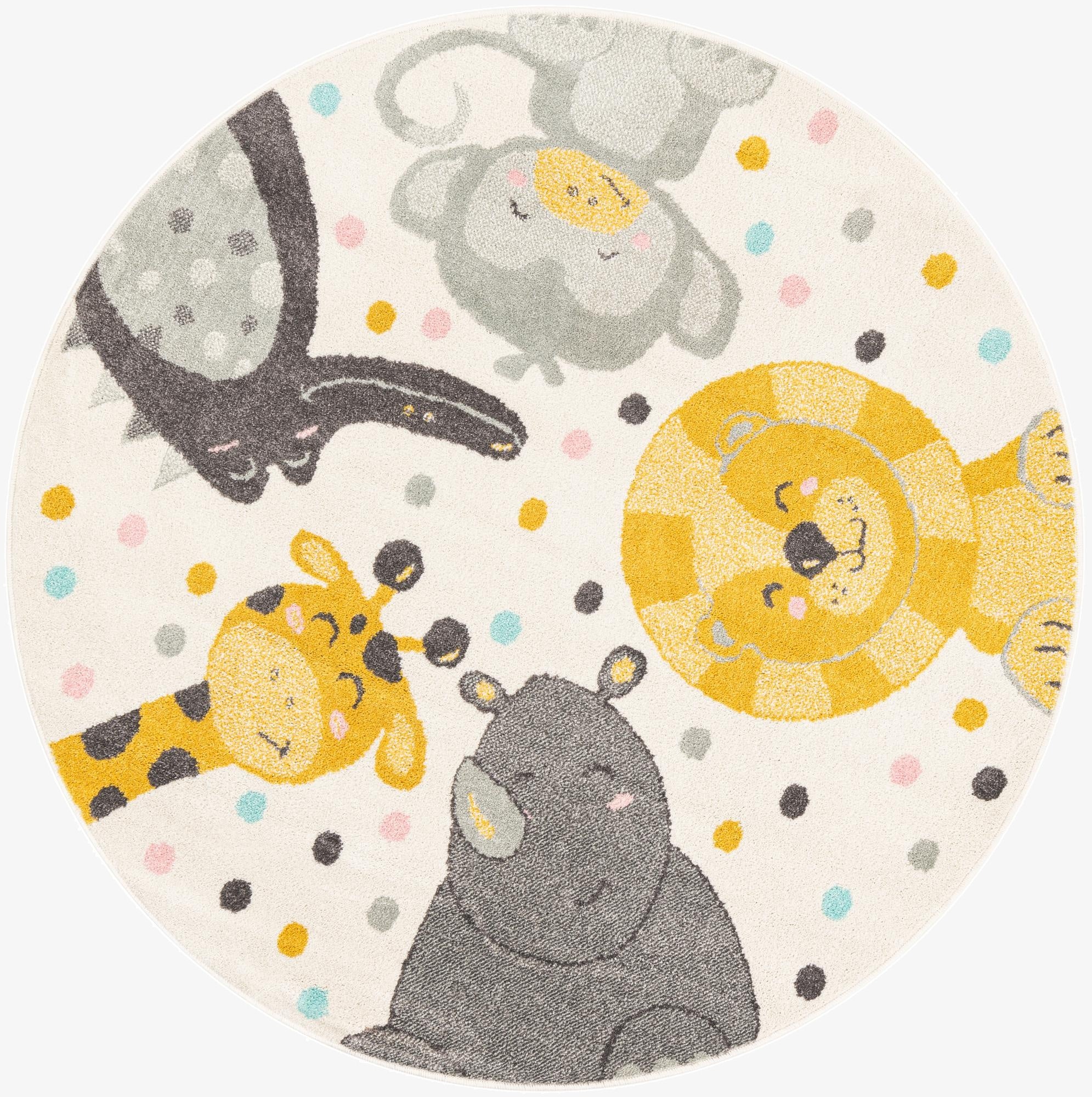  5' 3 x 5' 3 Animals Whimsy Kids Round Rug