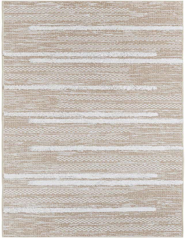 An 8 ft runner rug in a contemporary stripe pattern, featuring textured ivory and cream bands on a flatweave base.