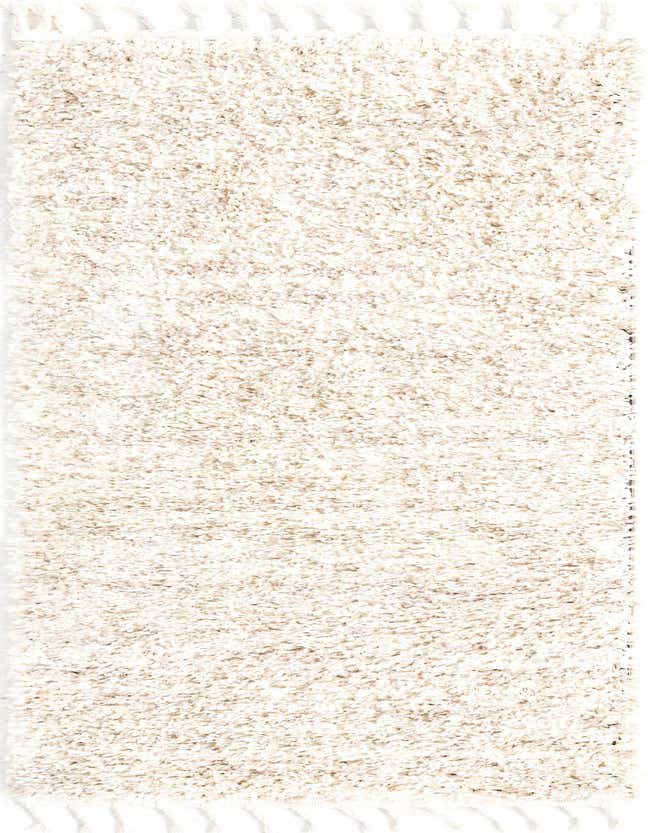 A soft, plush ivory shag runner rug with tassels, perfect for adding warmth to a hallway.