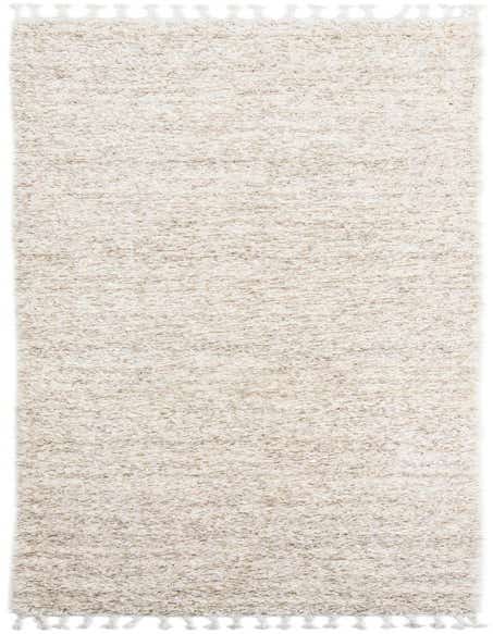 A 12 ft runner rug from the Athena Shag collection, featuring a plush ivory and cream shag texture with braided tassels.
