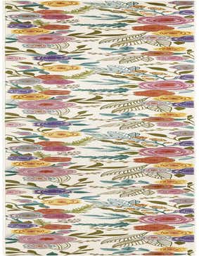 A 20 ft runner rug with a modern floral pattern on an ivory background, featuring colorful blooms and leaves.