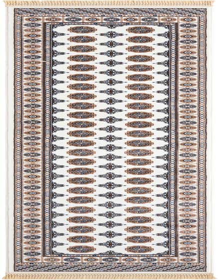 A 12 ft Bokhara runner rug in ivory and brown with intricate traditional patterns, suitable for a hallway.