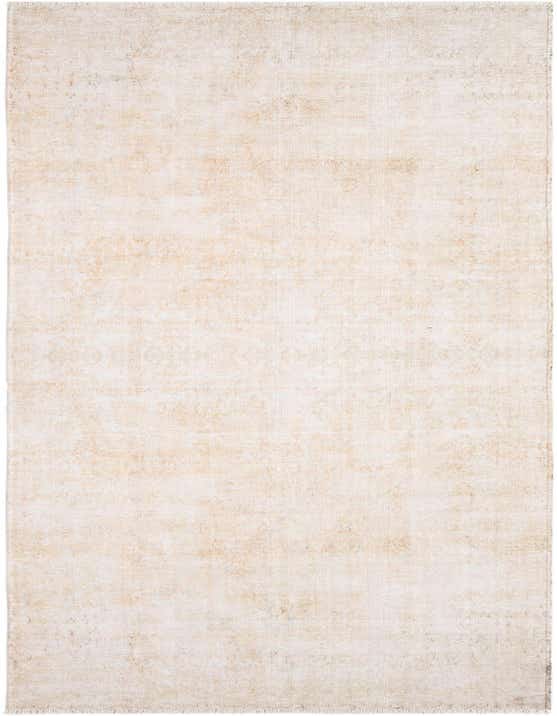 A long 12 ft runner rug in shades of ivory and cream, featuring a subtle, faded traditional pattern.